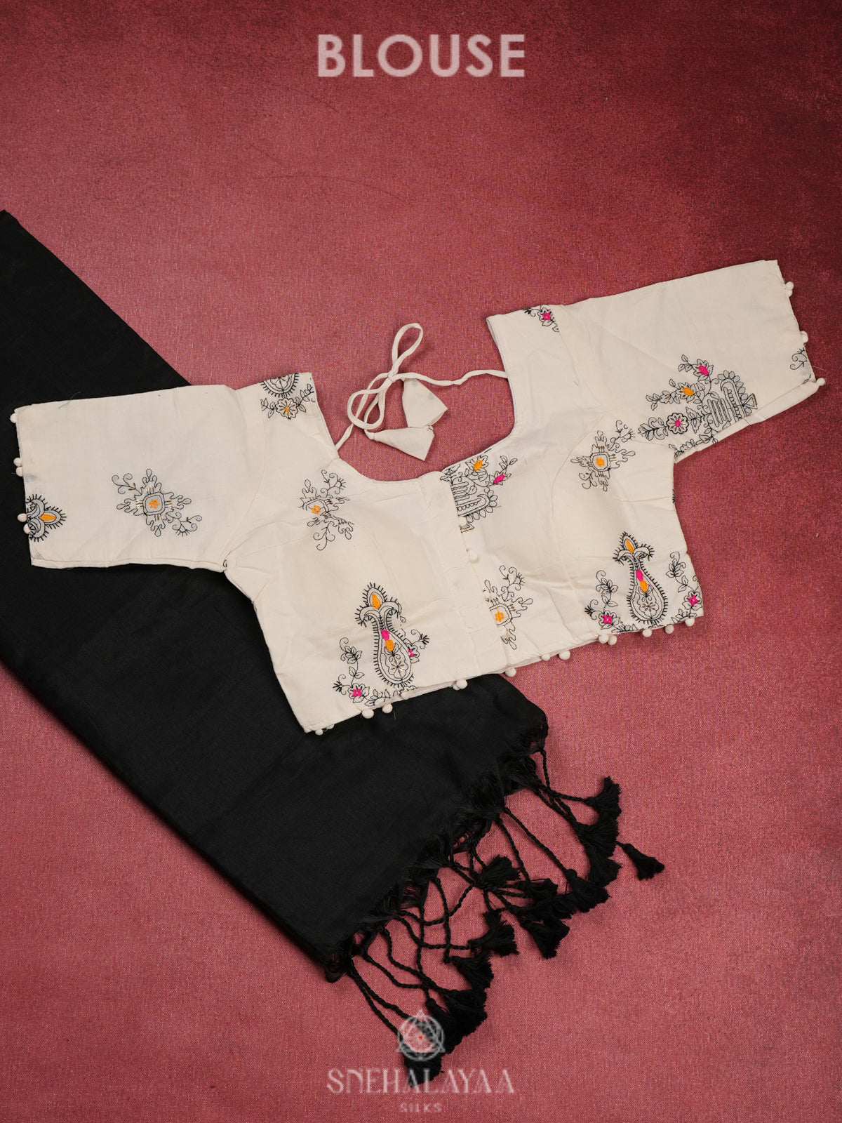 Black Khadi Cotton Saree With Cotton Blouse
