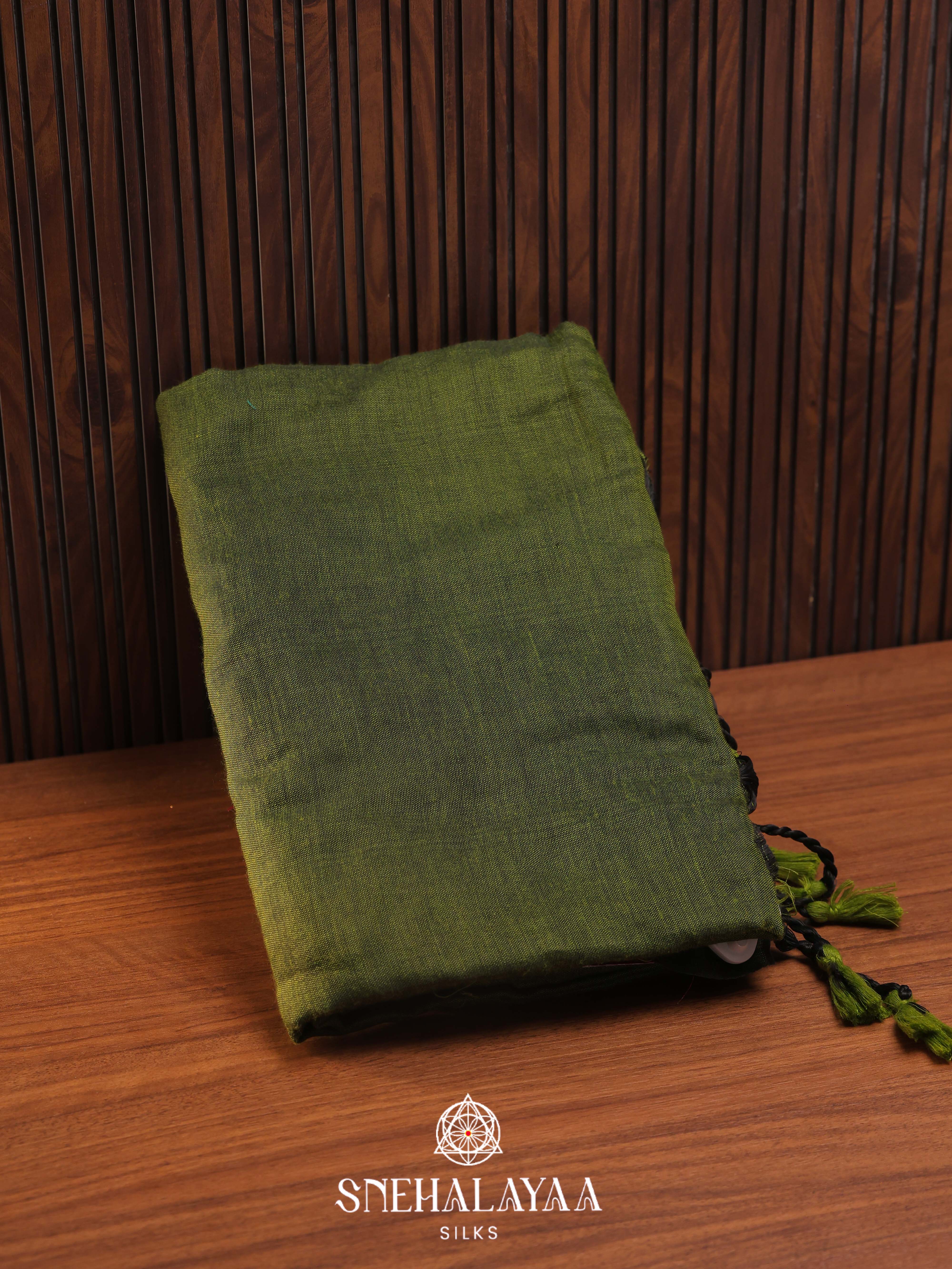 Olive Green Khadi Cotton Saree