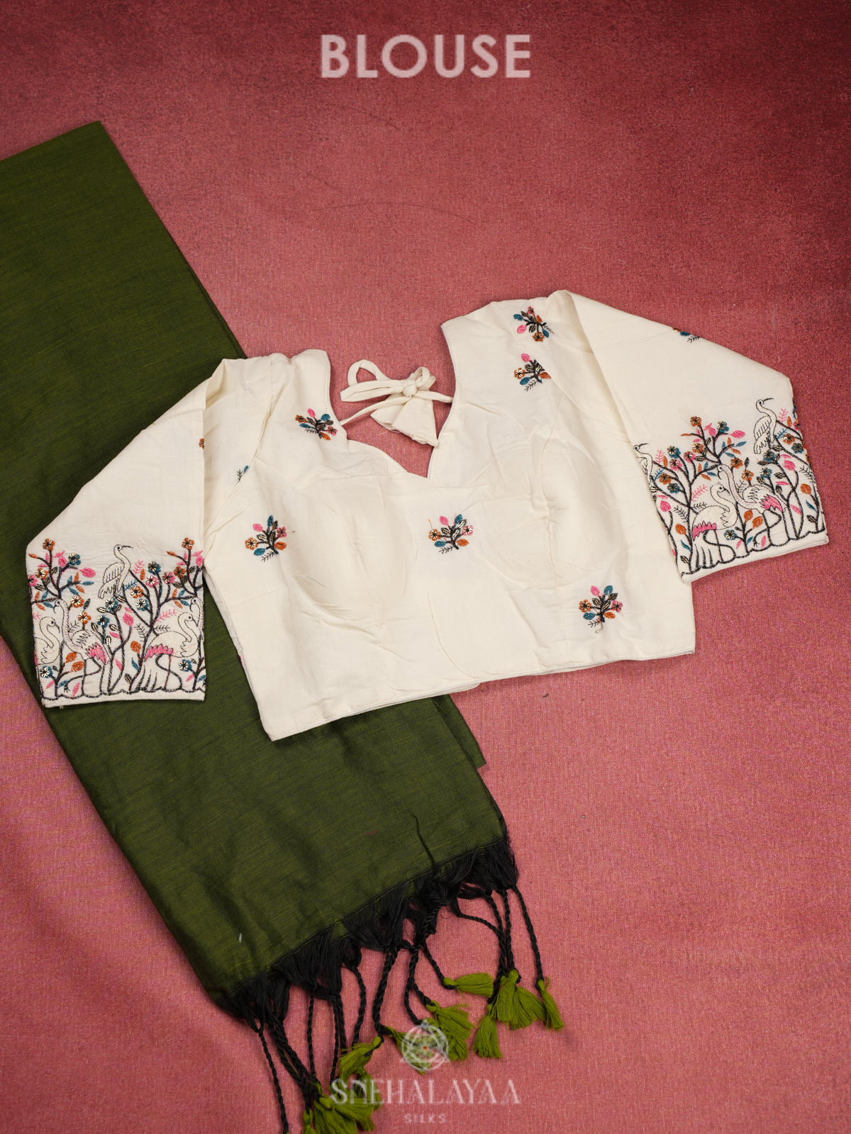 Green Khadi Cotton Saree With Cotton Blouse