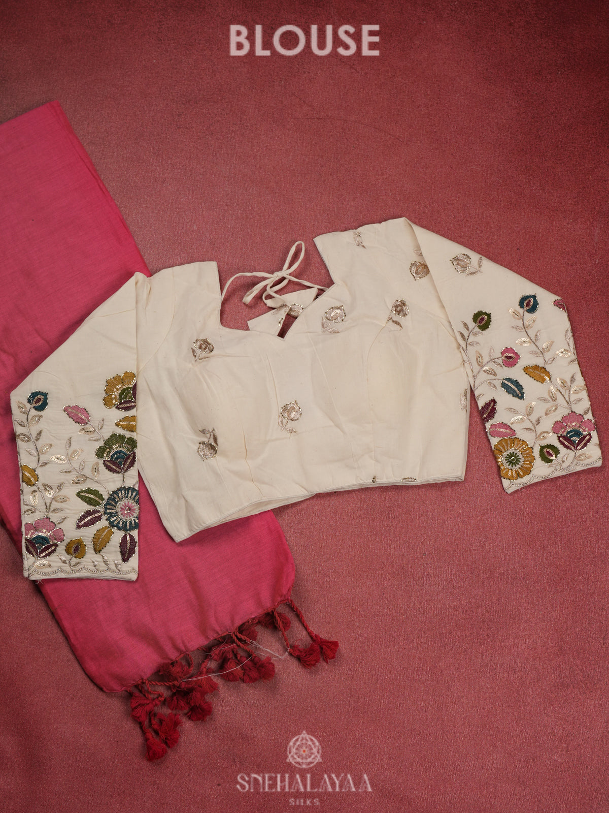 Pink Khadi Cotton Saree With Cotton Blouse