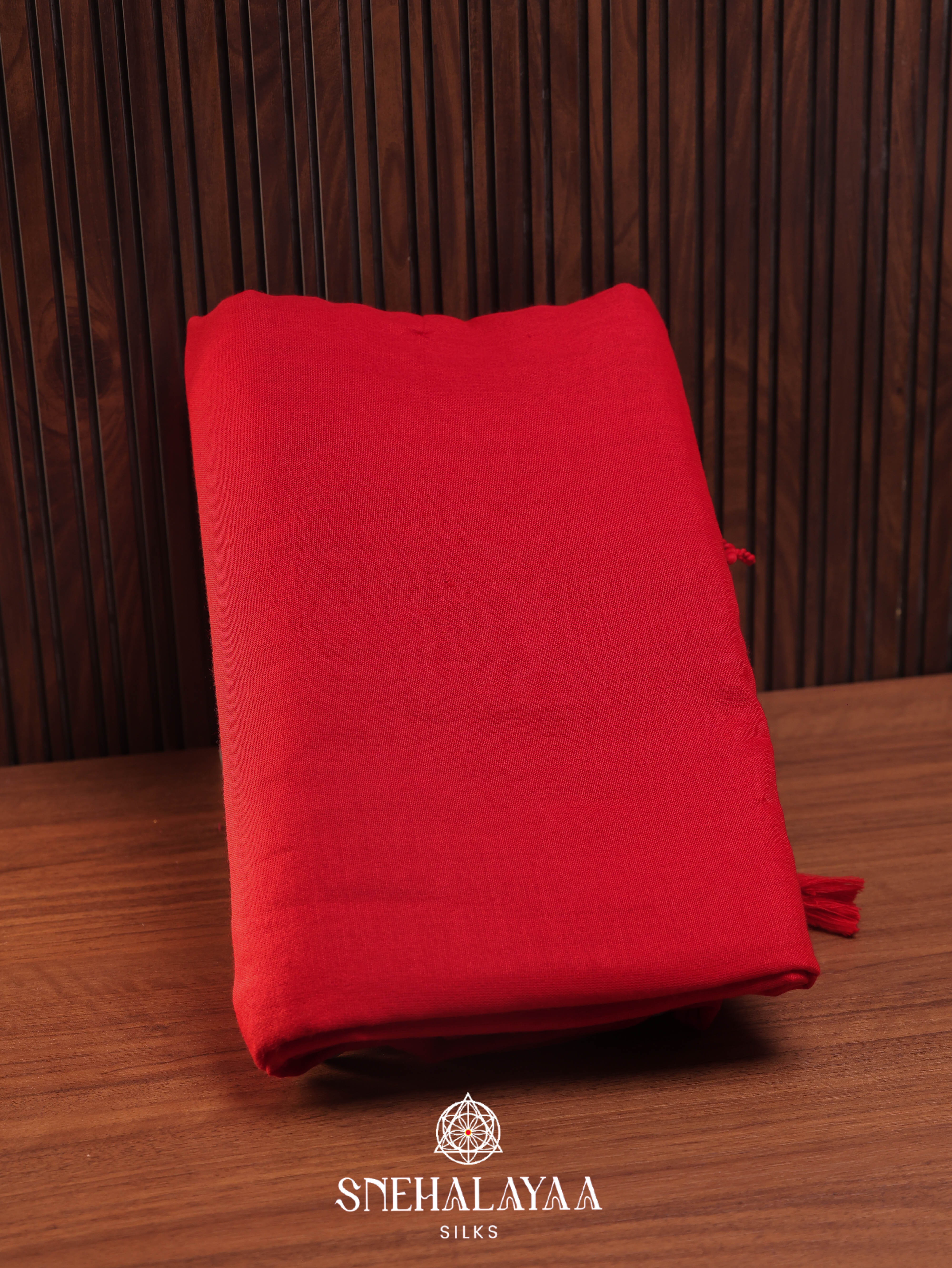 Red Khadi Cotton Saree
