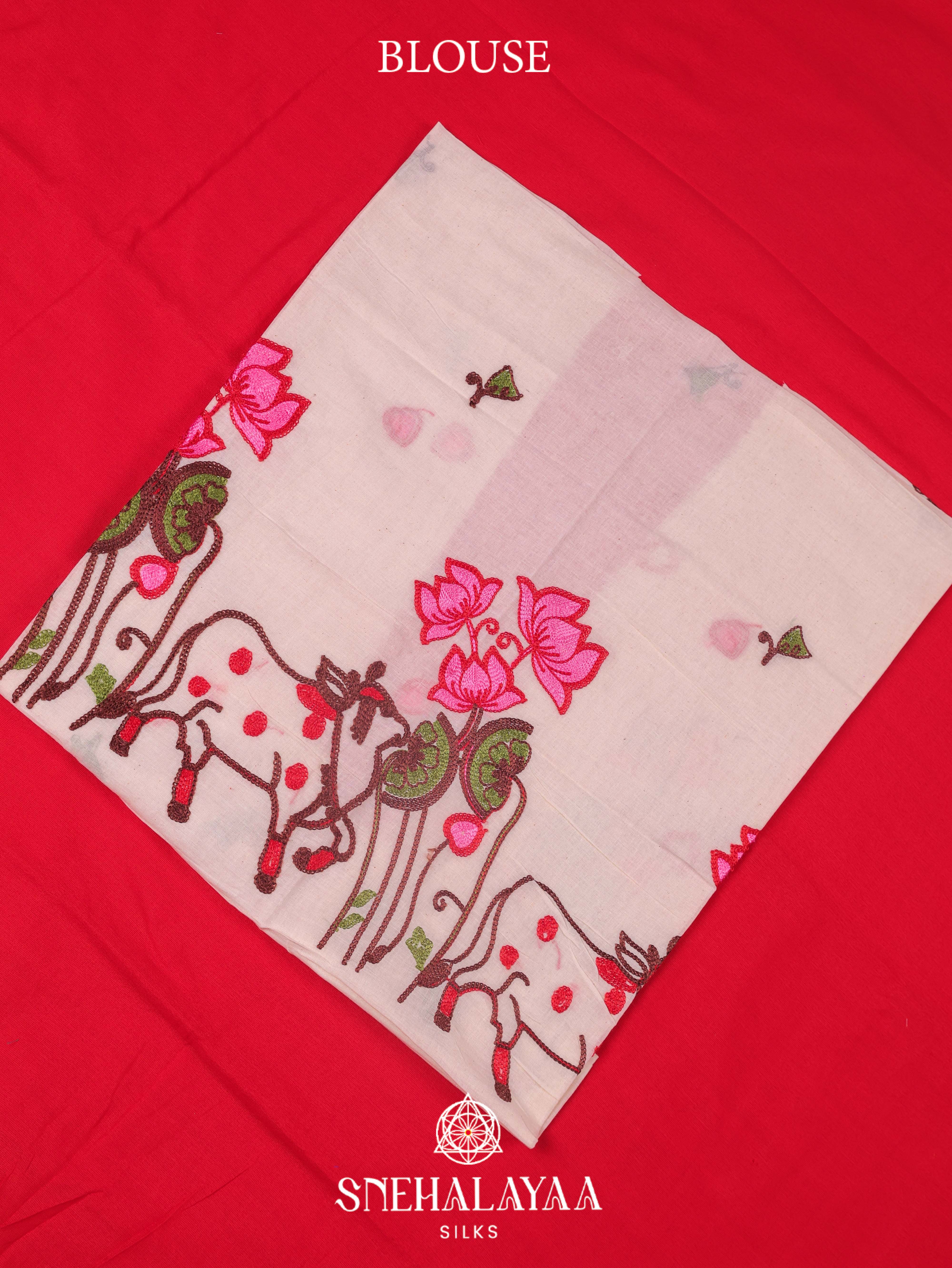 Red Khadi Cotton Saree
