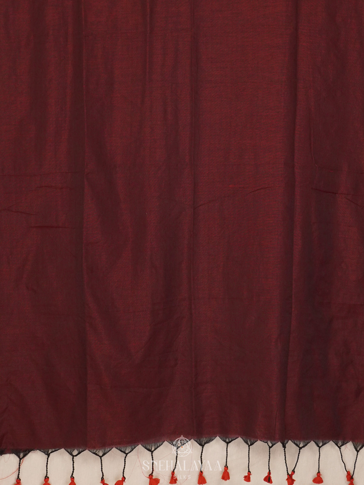 Maroon Khadi Cotton Saree With Cotton Blouse