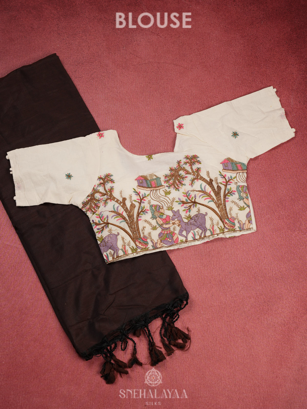 Coffee Brown Khadi Cotton Saree With Cotton Blouse