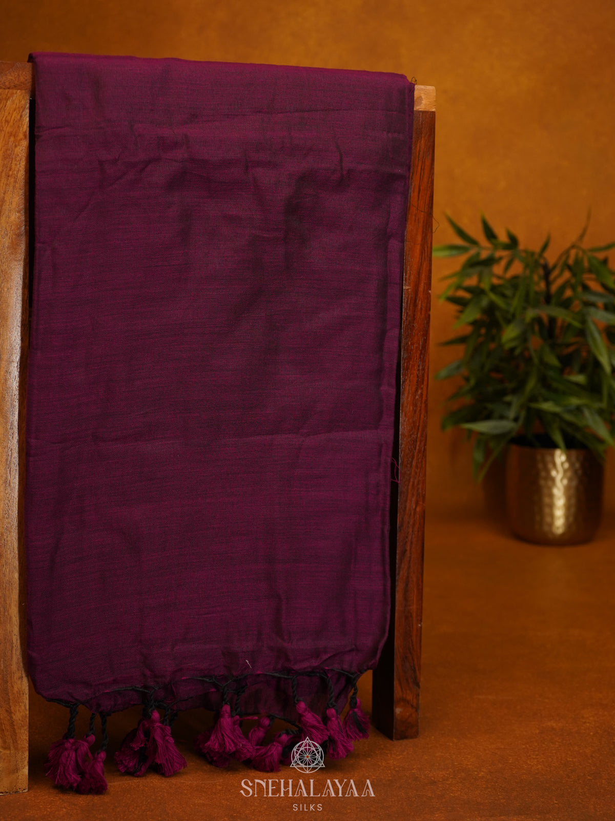 Wine  Khadi Cotton Saree With Cotton Blouse