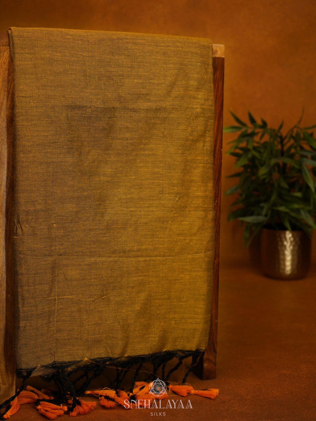 Mustard Khadi Cotton Saree With Cotton Blouse
