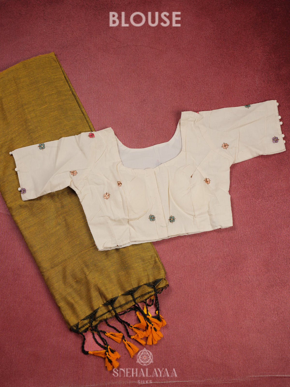 Mustard Khadi Cotton Saree With Cotton Blouse