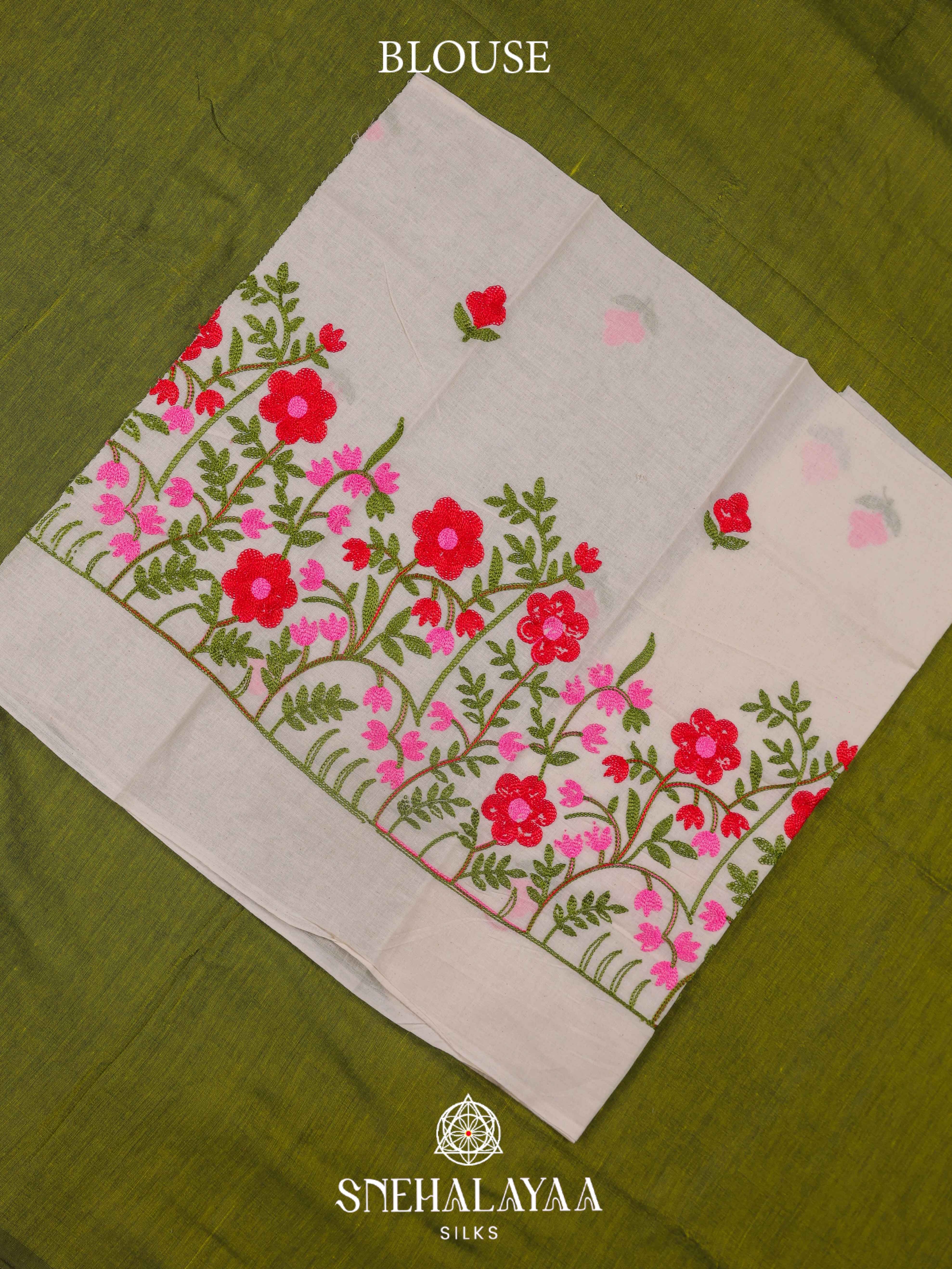 Olive Green Khadi Cotton Saree