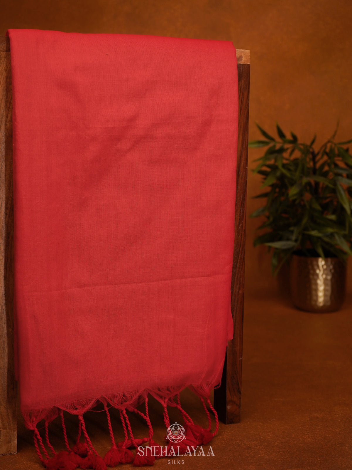 Ruby Red  Khadi Cotton Saree With Cotton Blouse