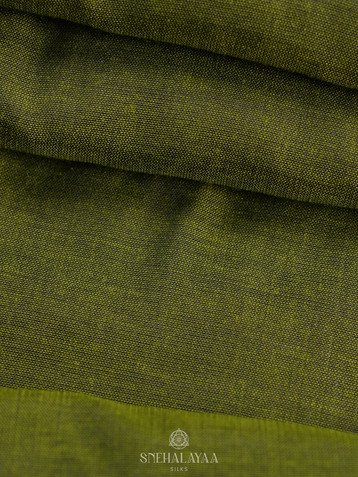 Olive Green Khadi Cotton Saree With Cotton Blouse