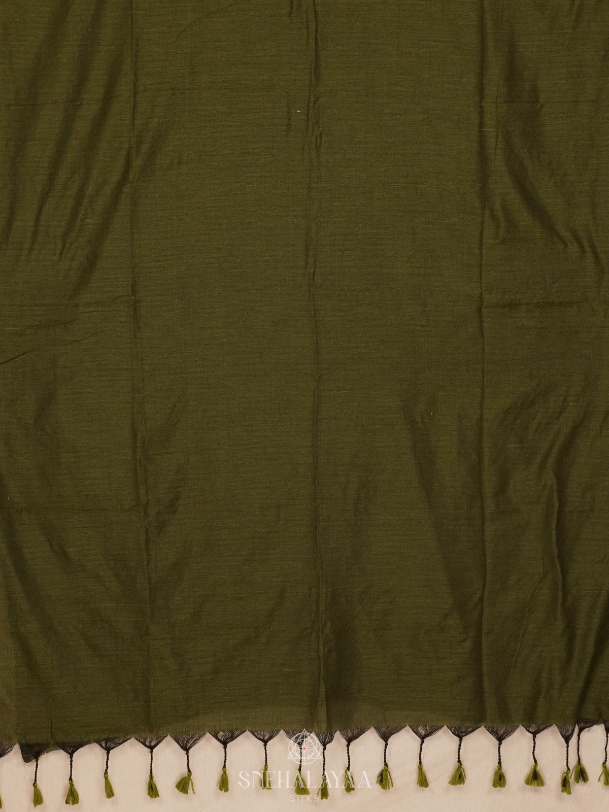 Olive Green Khadi Cotton Saree With Cotton Blouse
