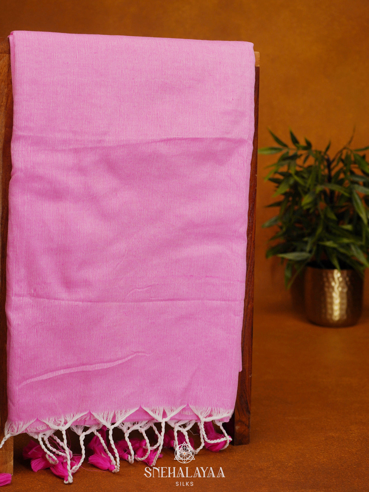 Pink Khadi Cotton Saree With Cotton Blouse