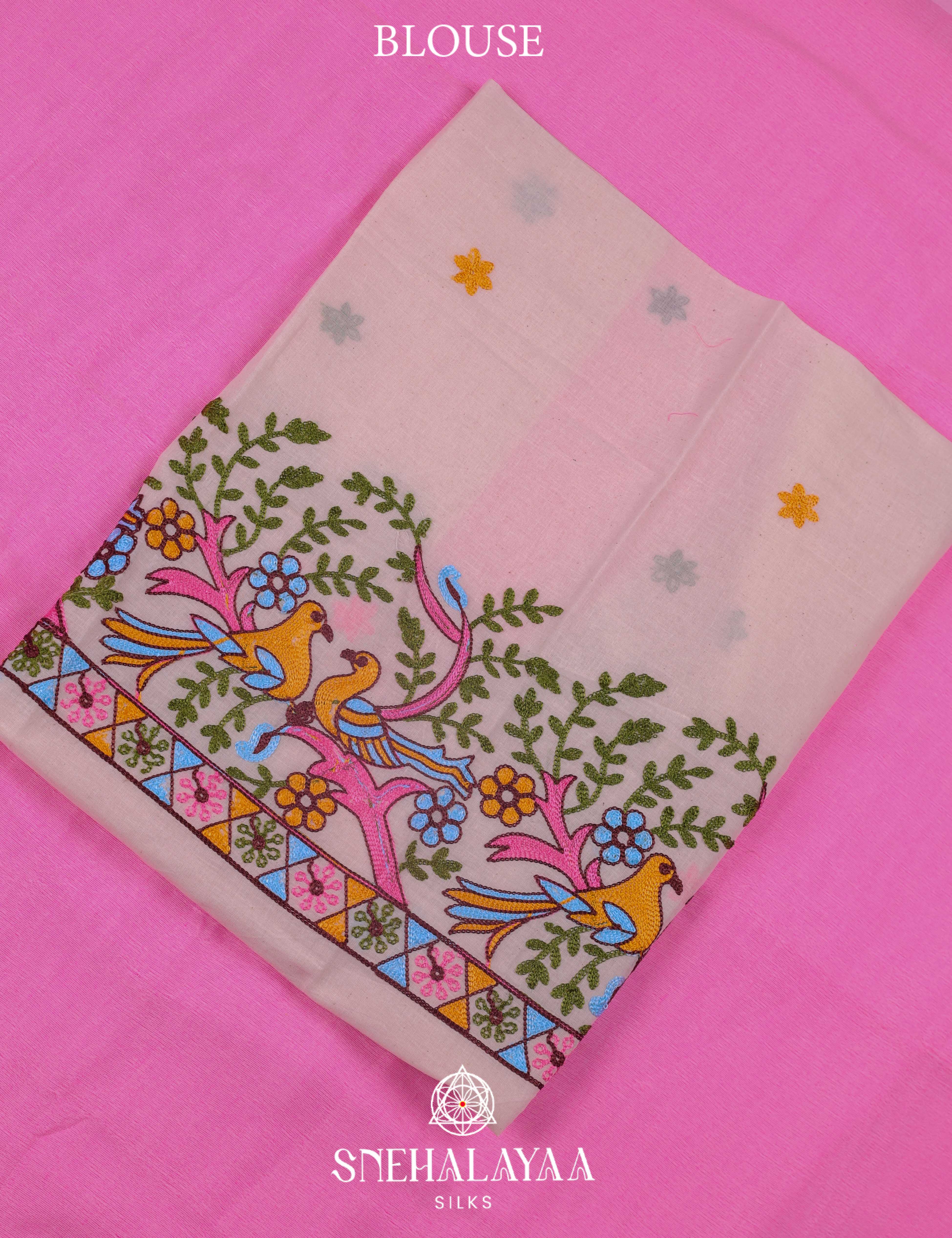 Pink Khadi Cotton Saree
