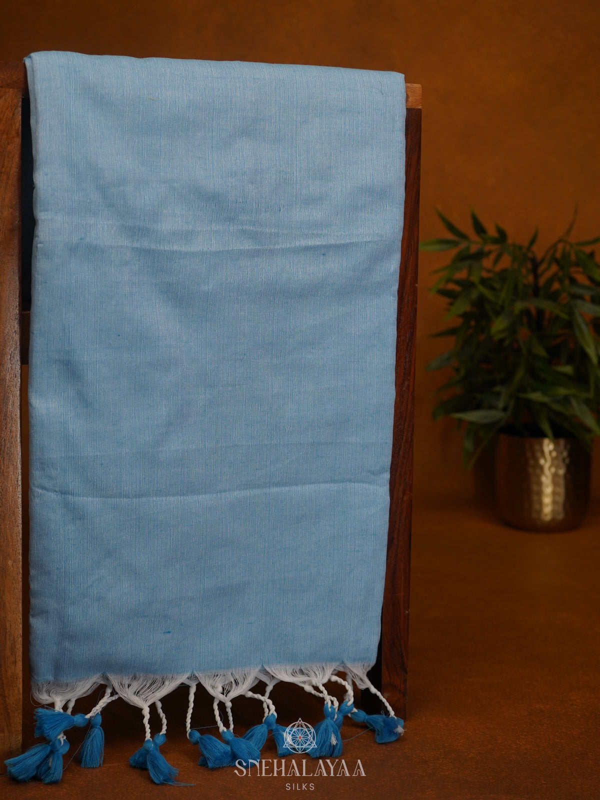 Blue Khadi Cotton Saree With Cotton Blouse