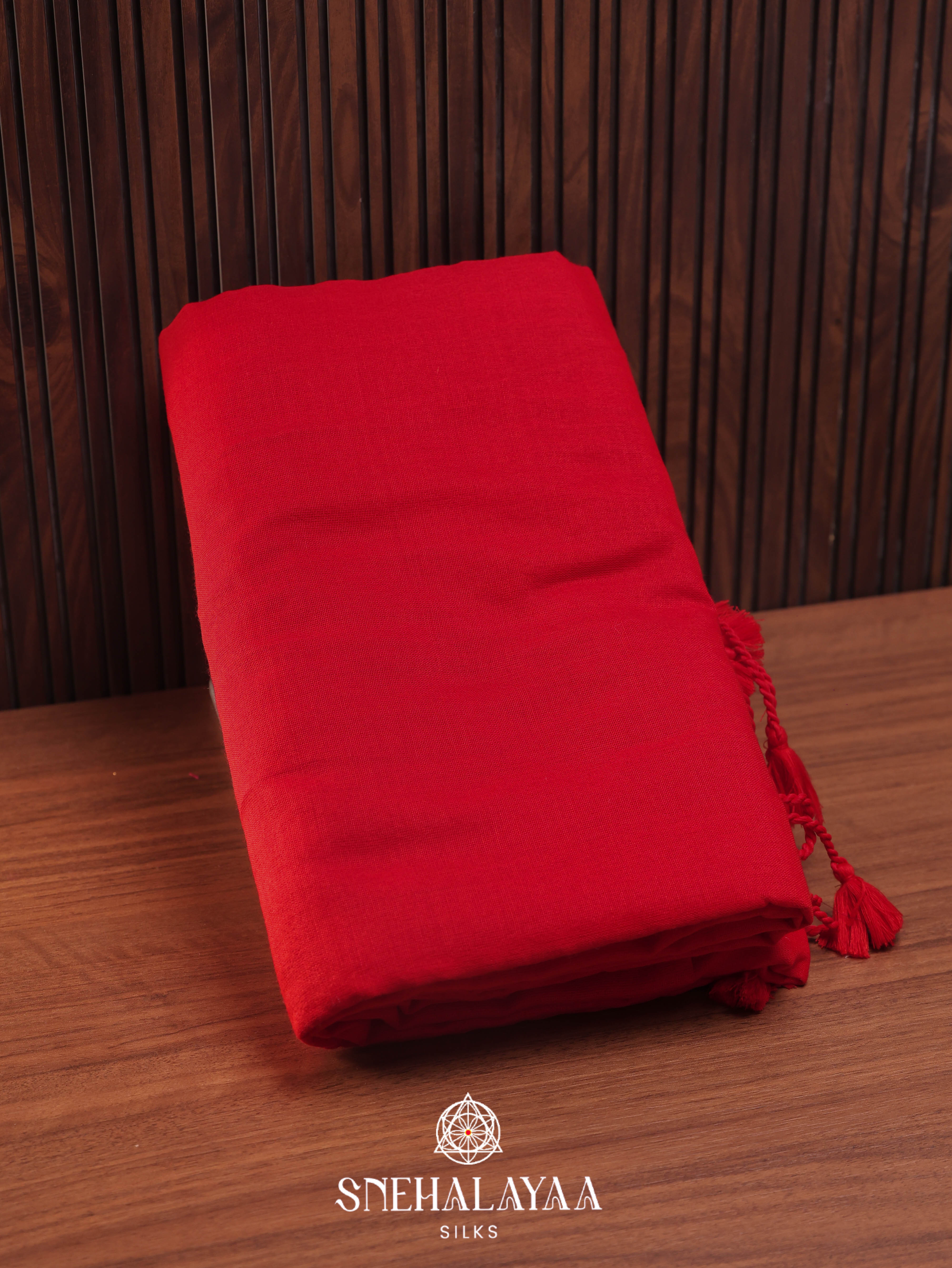 Red Khadi Cotton Saree