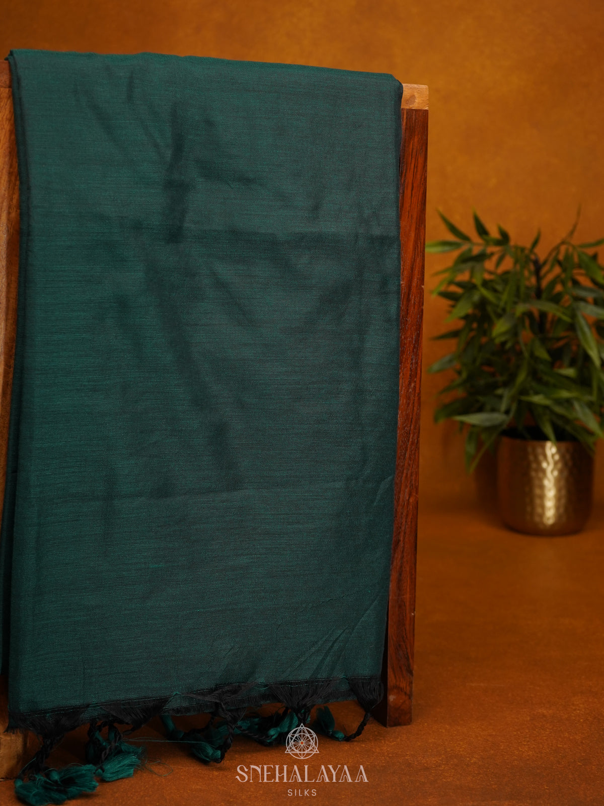 Forest Green Khadi Cotton Saree With Cotton Blouse