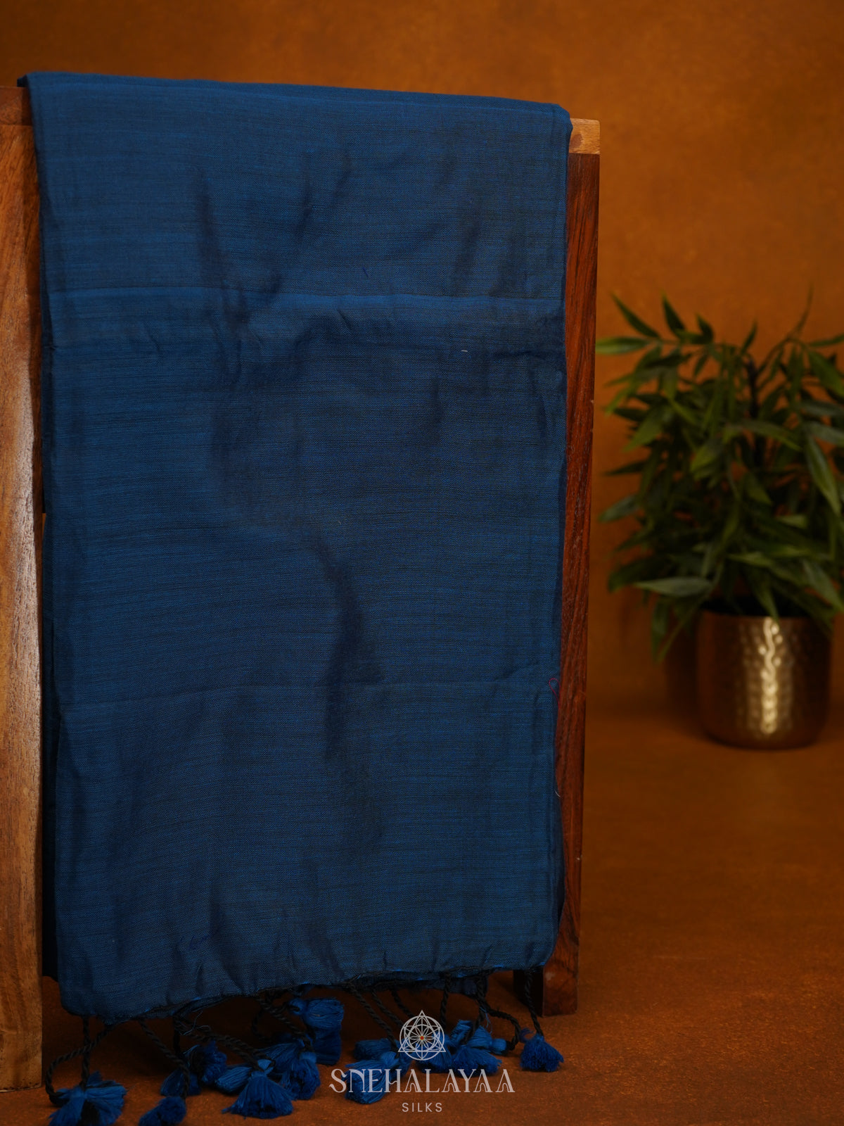 Navy Blue Khadi Cotton Saree With Cotton Blouse
