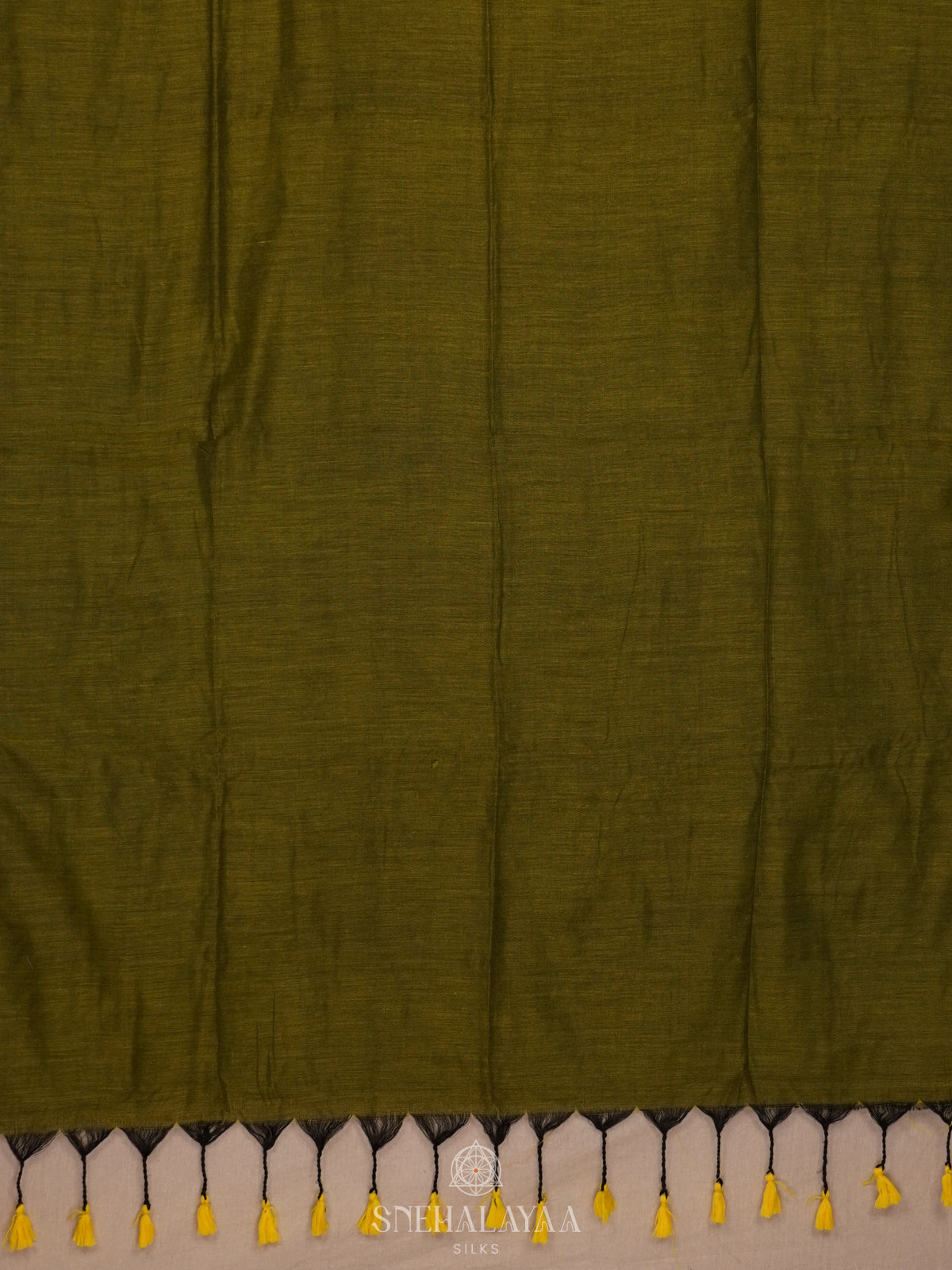 Olive Green Khadi Cotton Saree With Cotton Blouse
