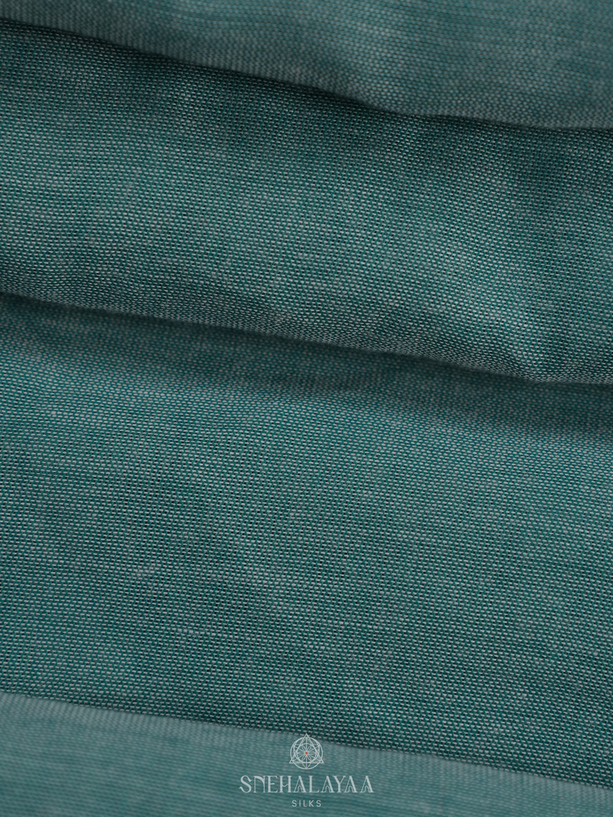 Teal Green Khadi Cotton Saree With Cotton Blouse