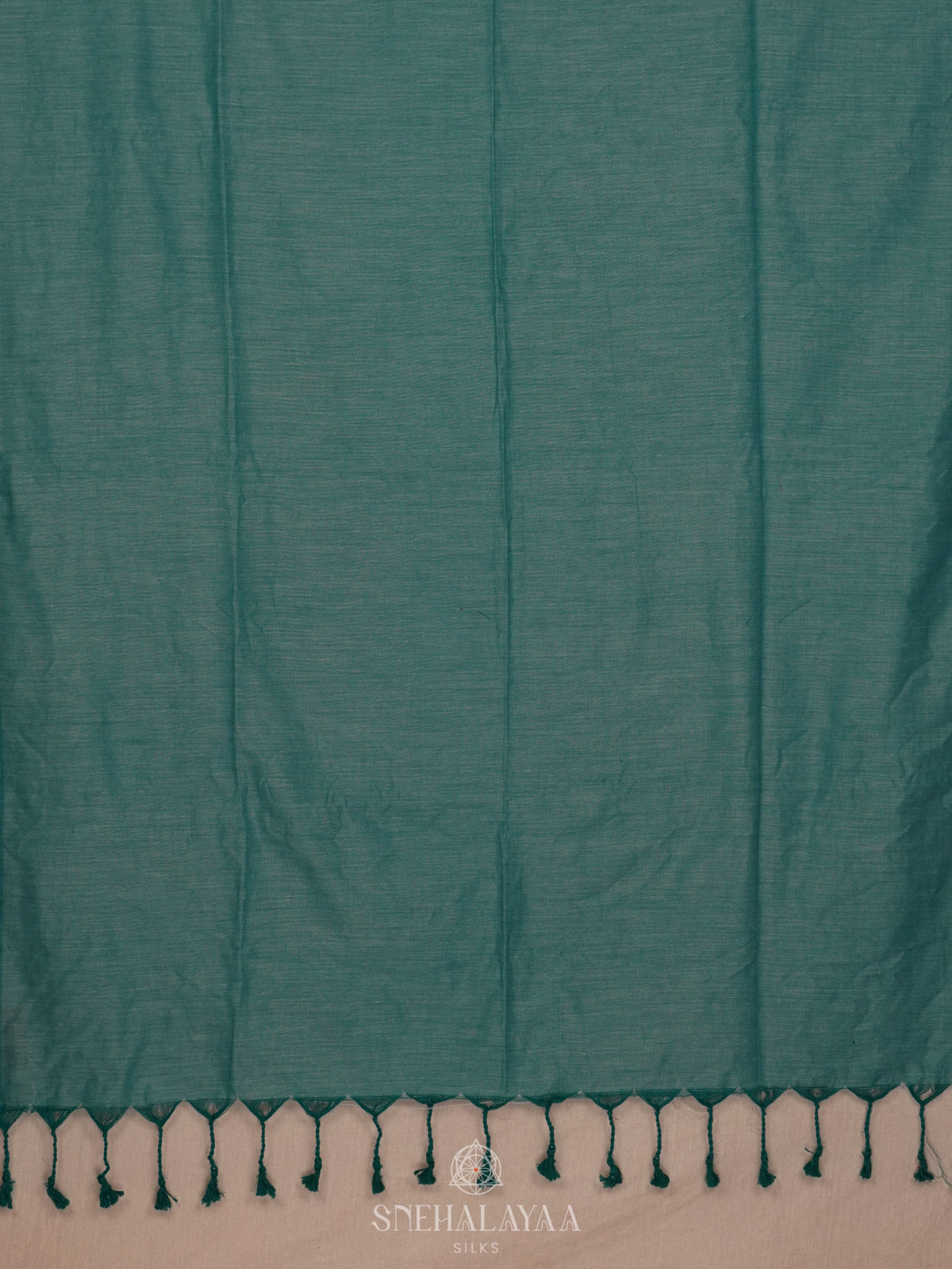 Teal Green Khadi Cotton Saree With Cotton Blouse