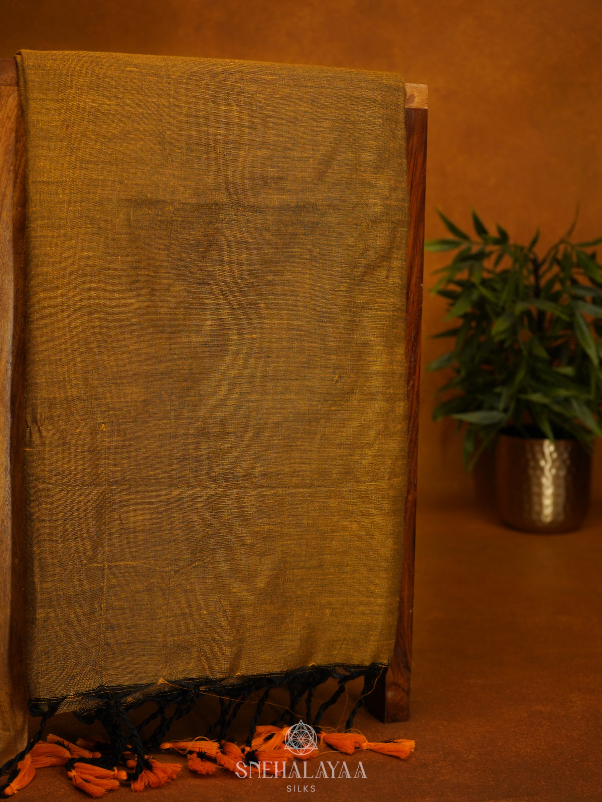 Mustard Khadi Cotton Saree With Cotton Blouse