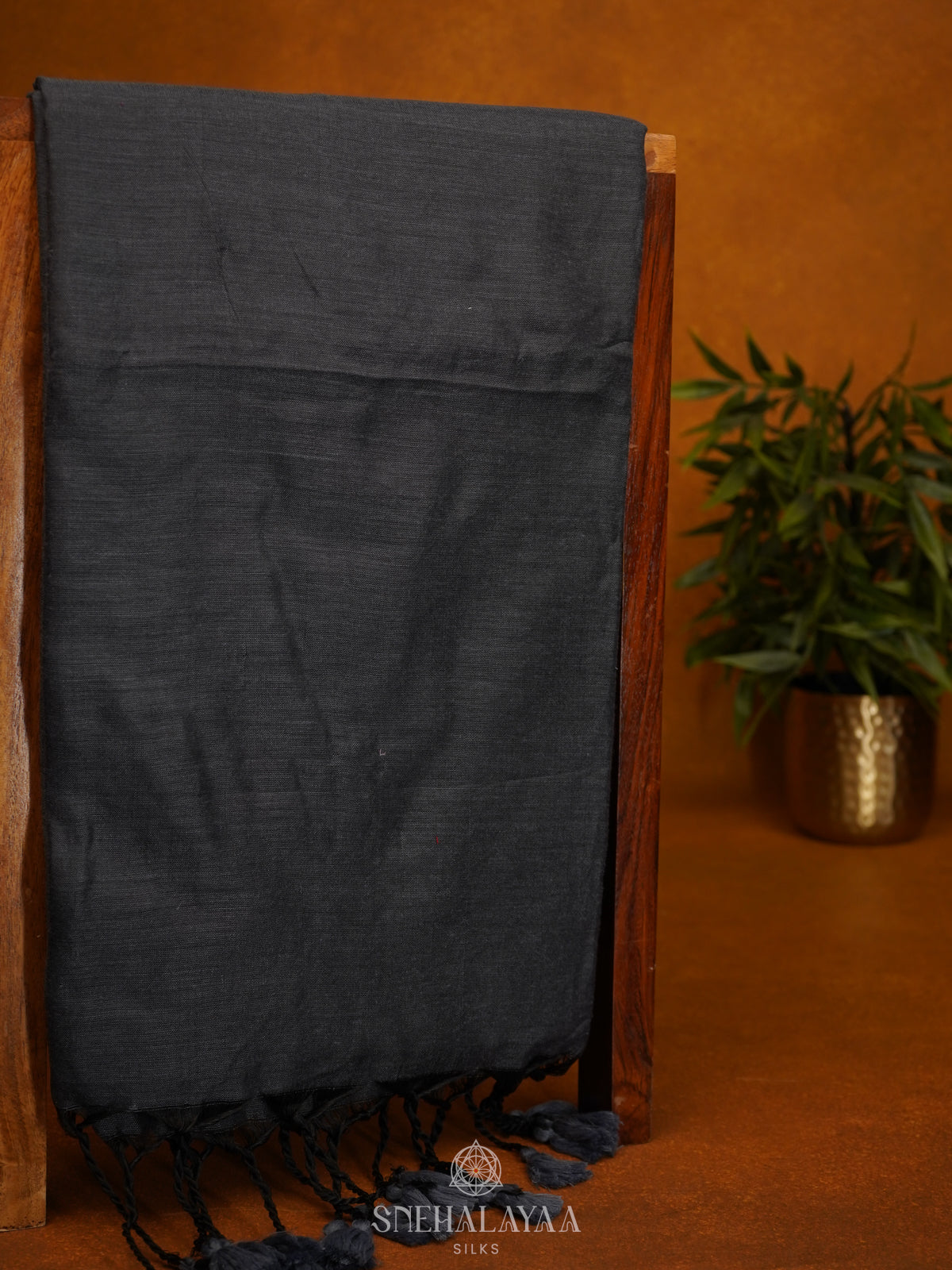 Charcol Black Khadi Cotton Saree With Cotton Blouse
