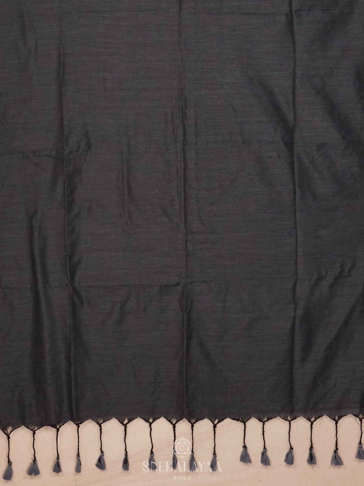 Charcol Black Khadi Cotton Saree With Cotton Blouse