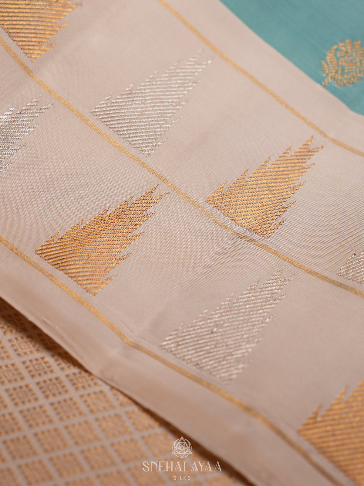 Teal Blue Kanjivaram Silk Saree