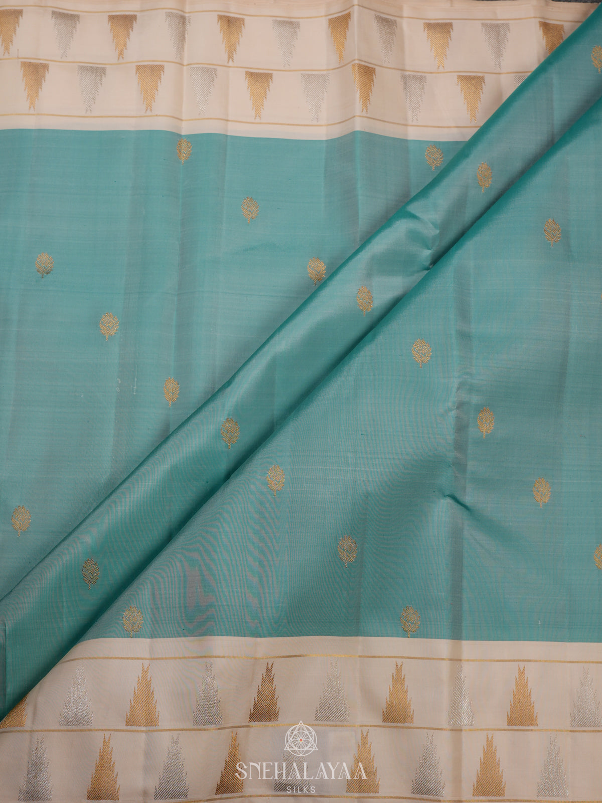 Teal Blue Kanjivaram Silk Saree