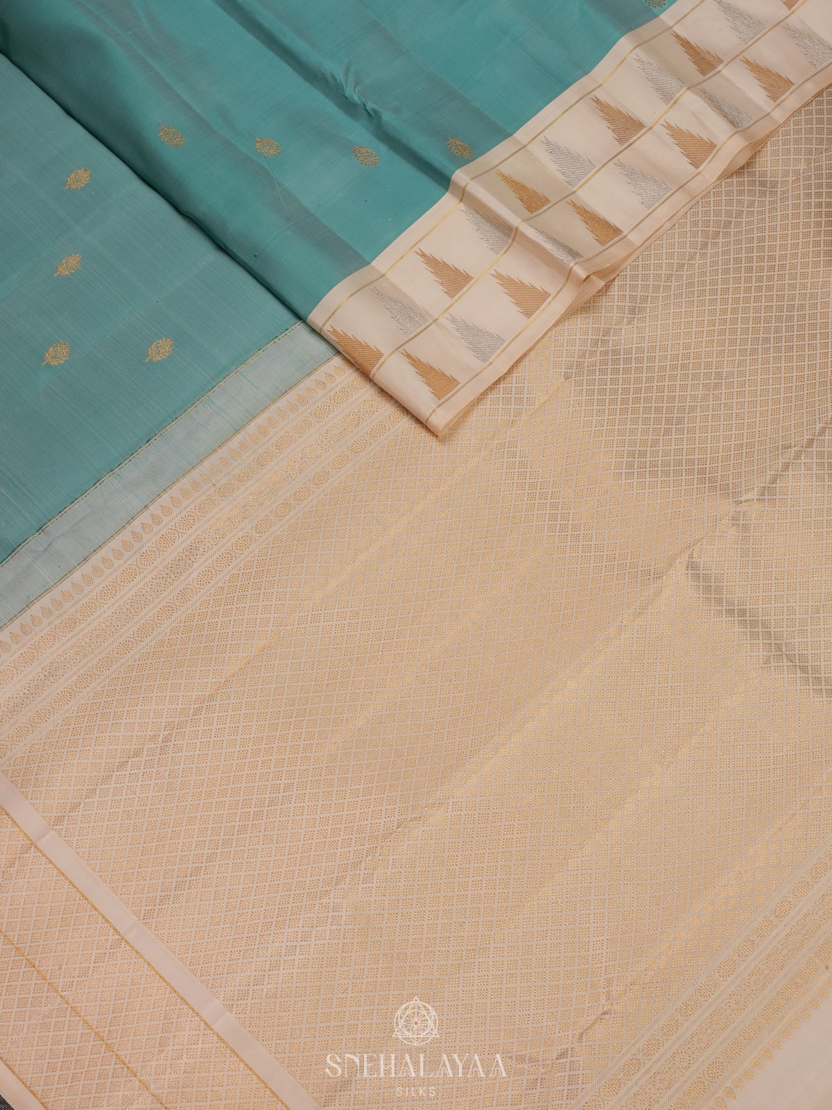Teal Blue Kanjivaram Silk Saree