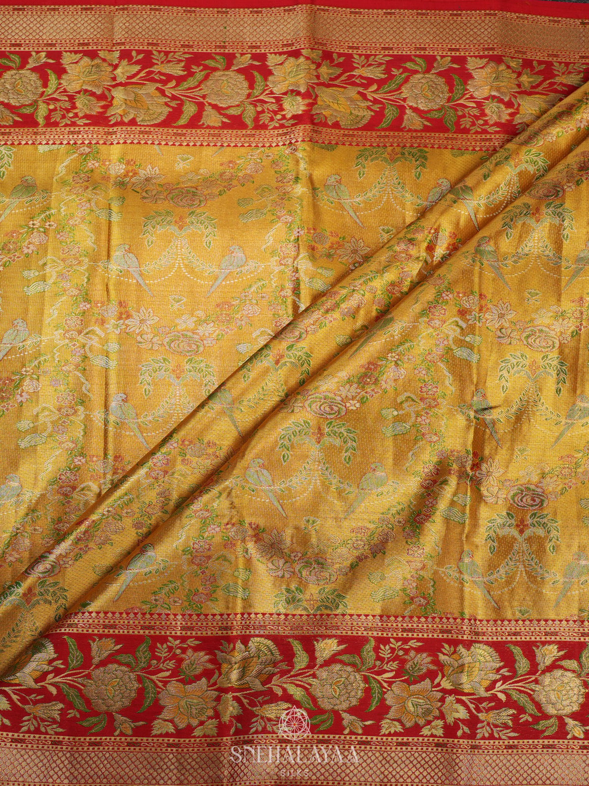 Golden Yellow Kanjivaram Silk Saree