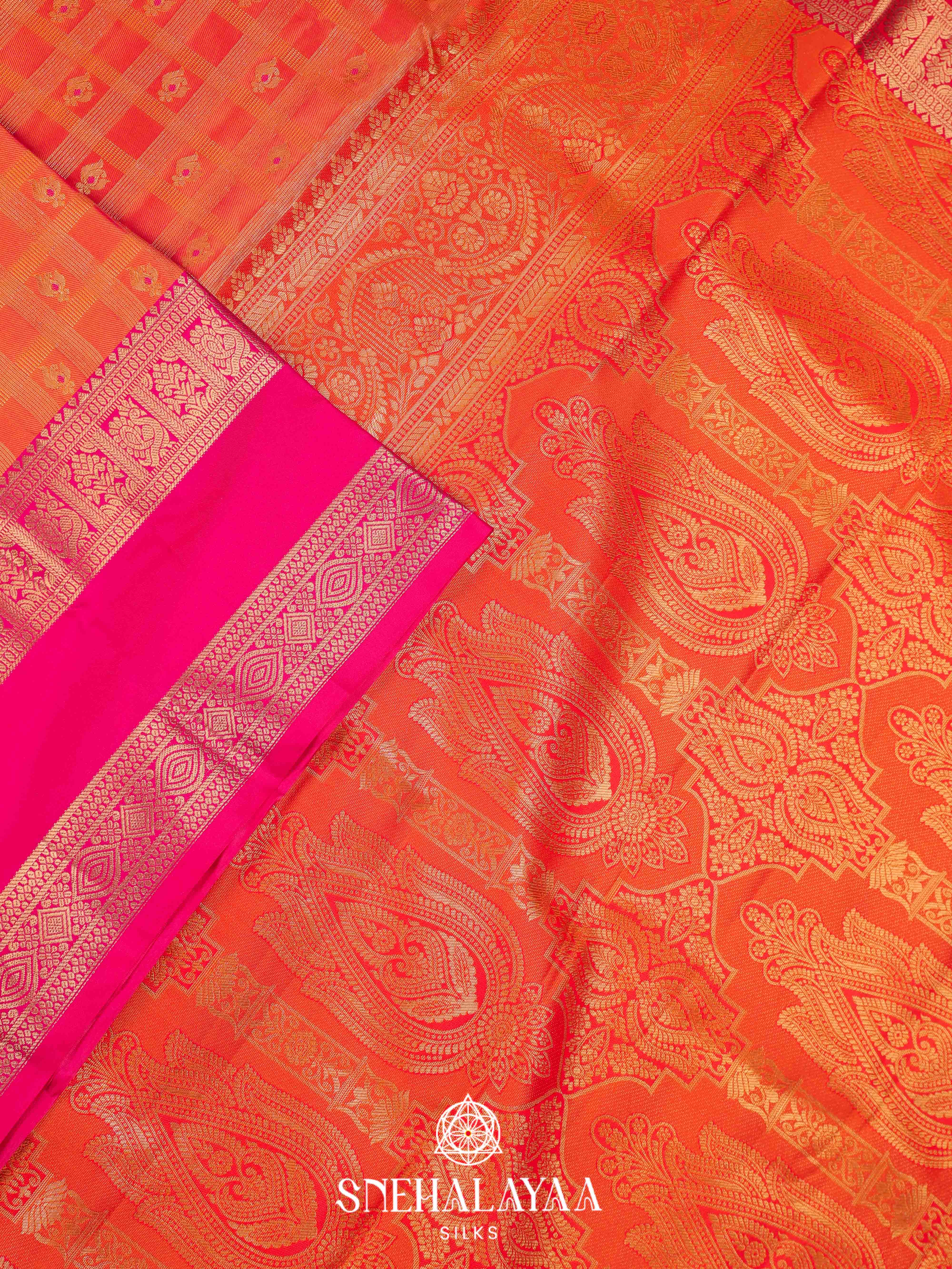 Orange Art Silk Saree