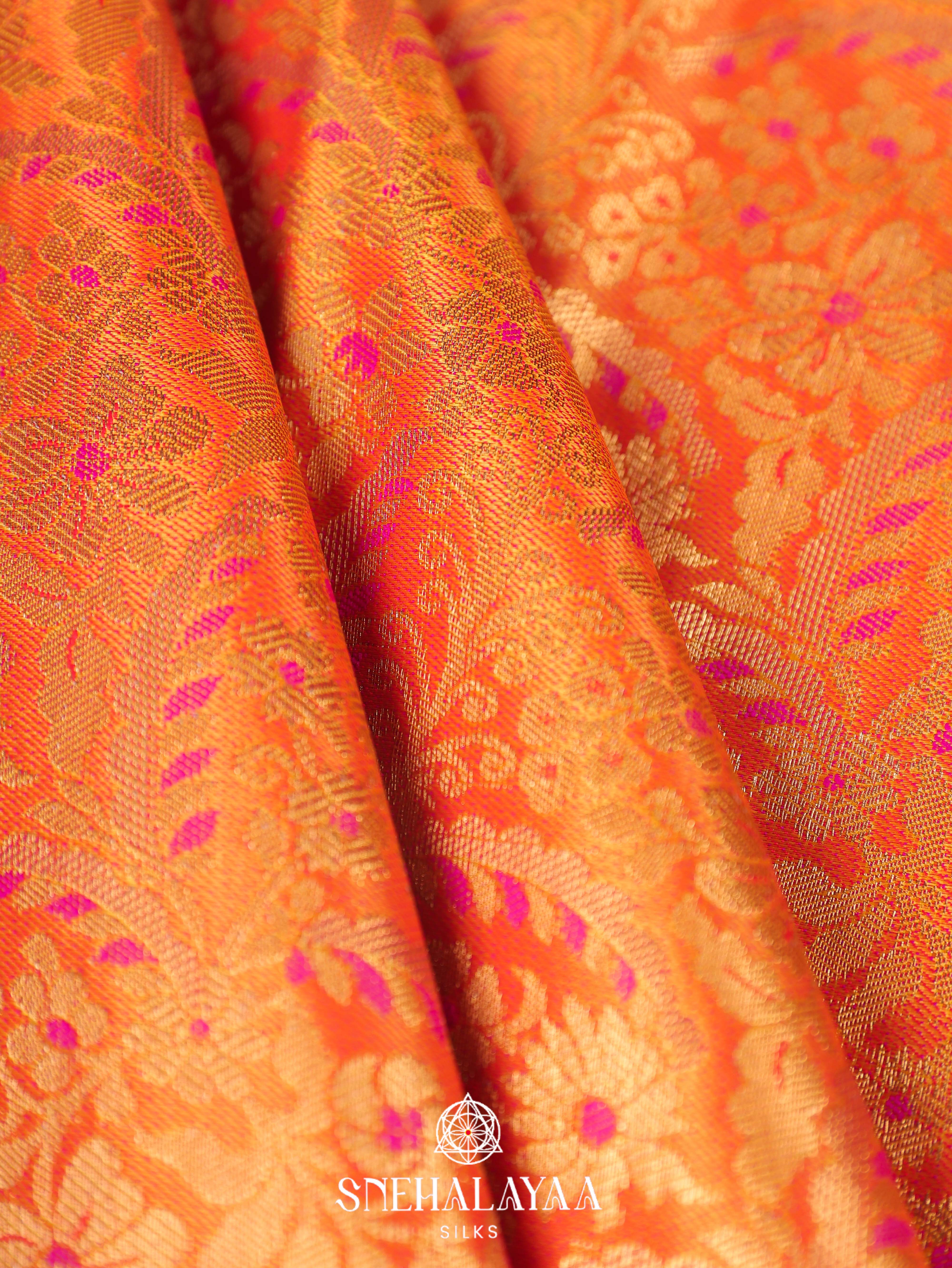 Orange Art Silk Saree