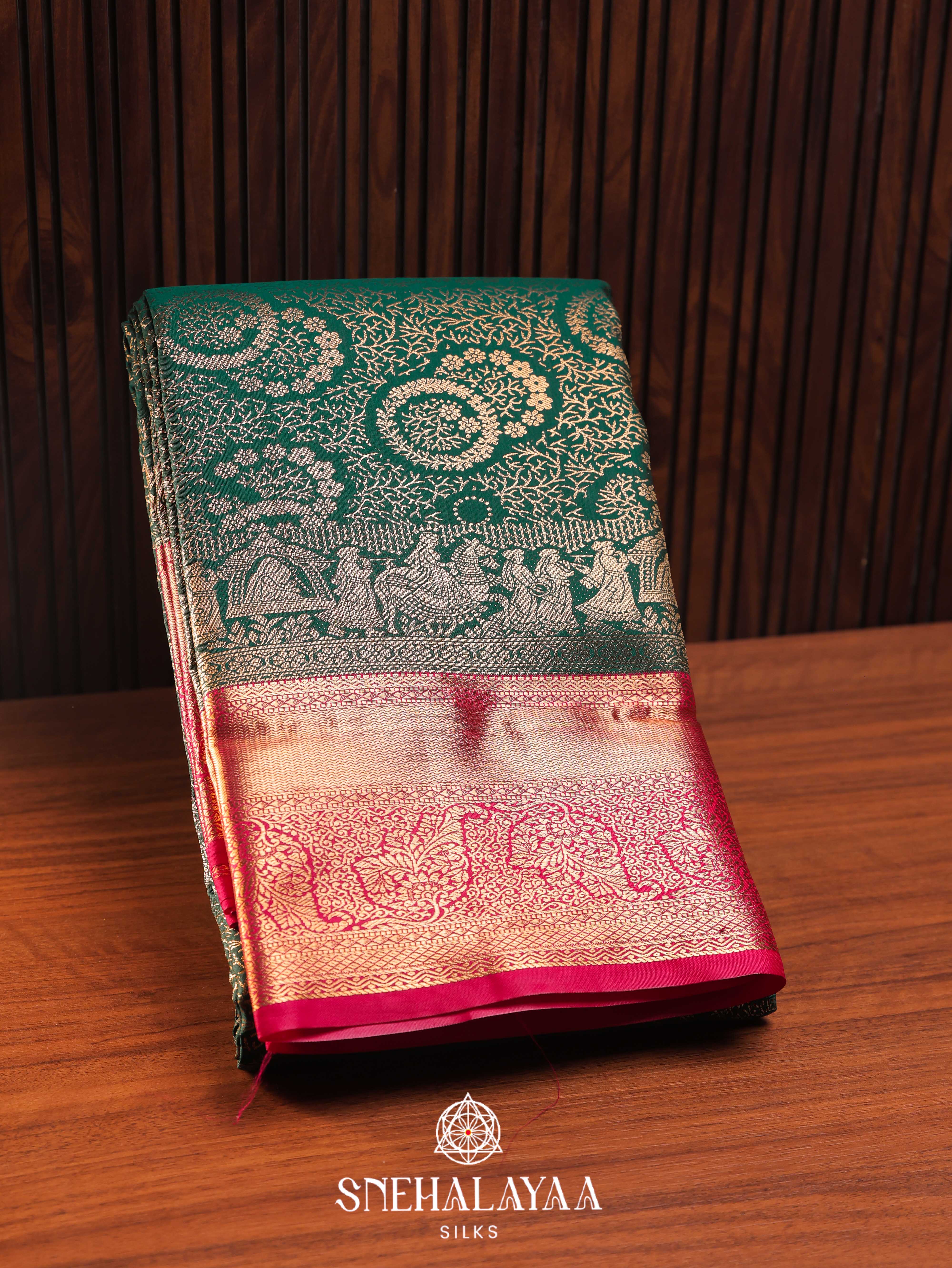 Forest Green Art Silk Saree