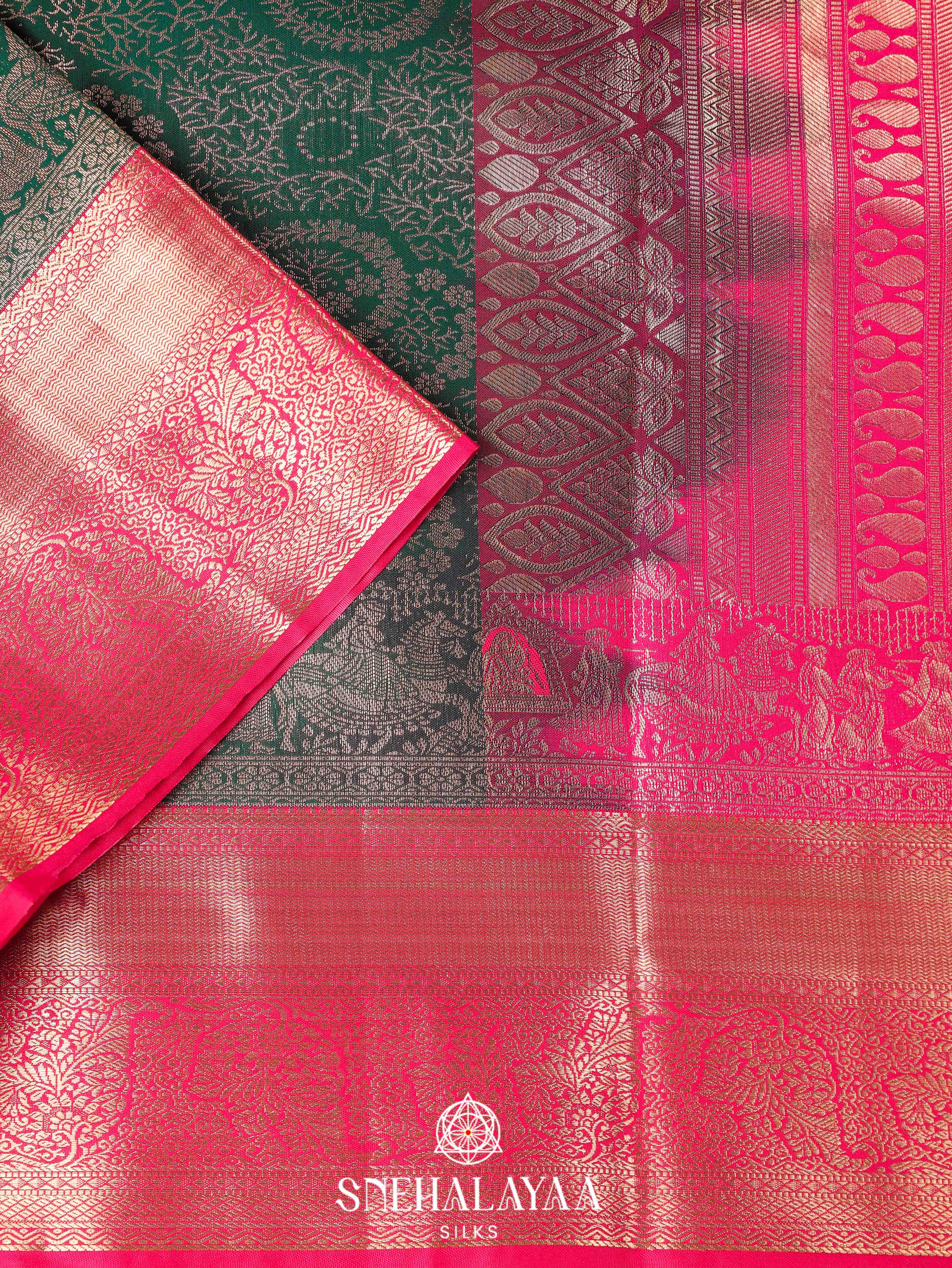 Forest Green Art Silk Saree