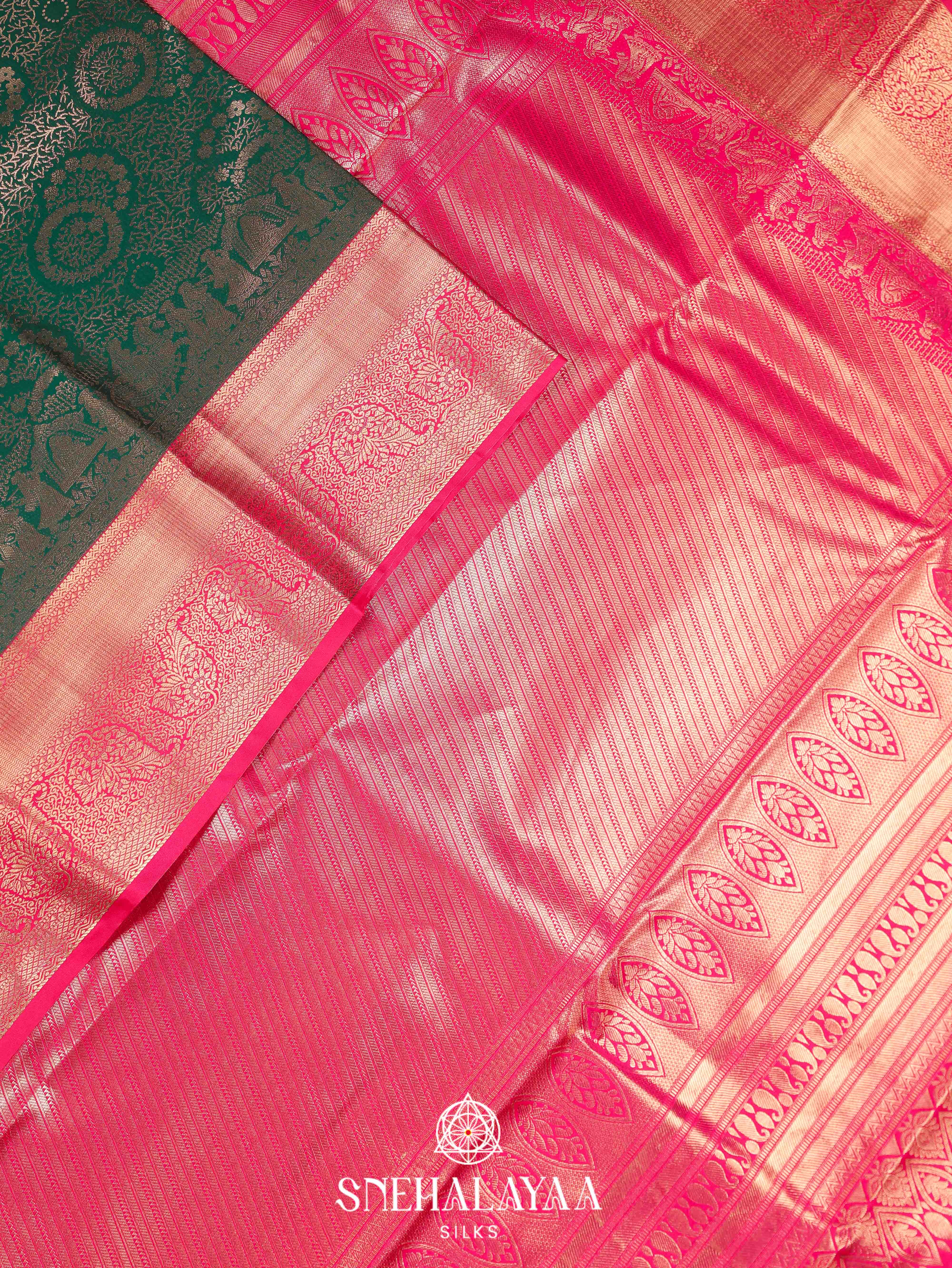 Forest Green Art Silk Saree