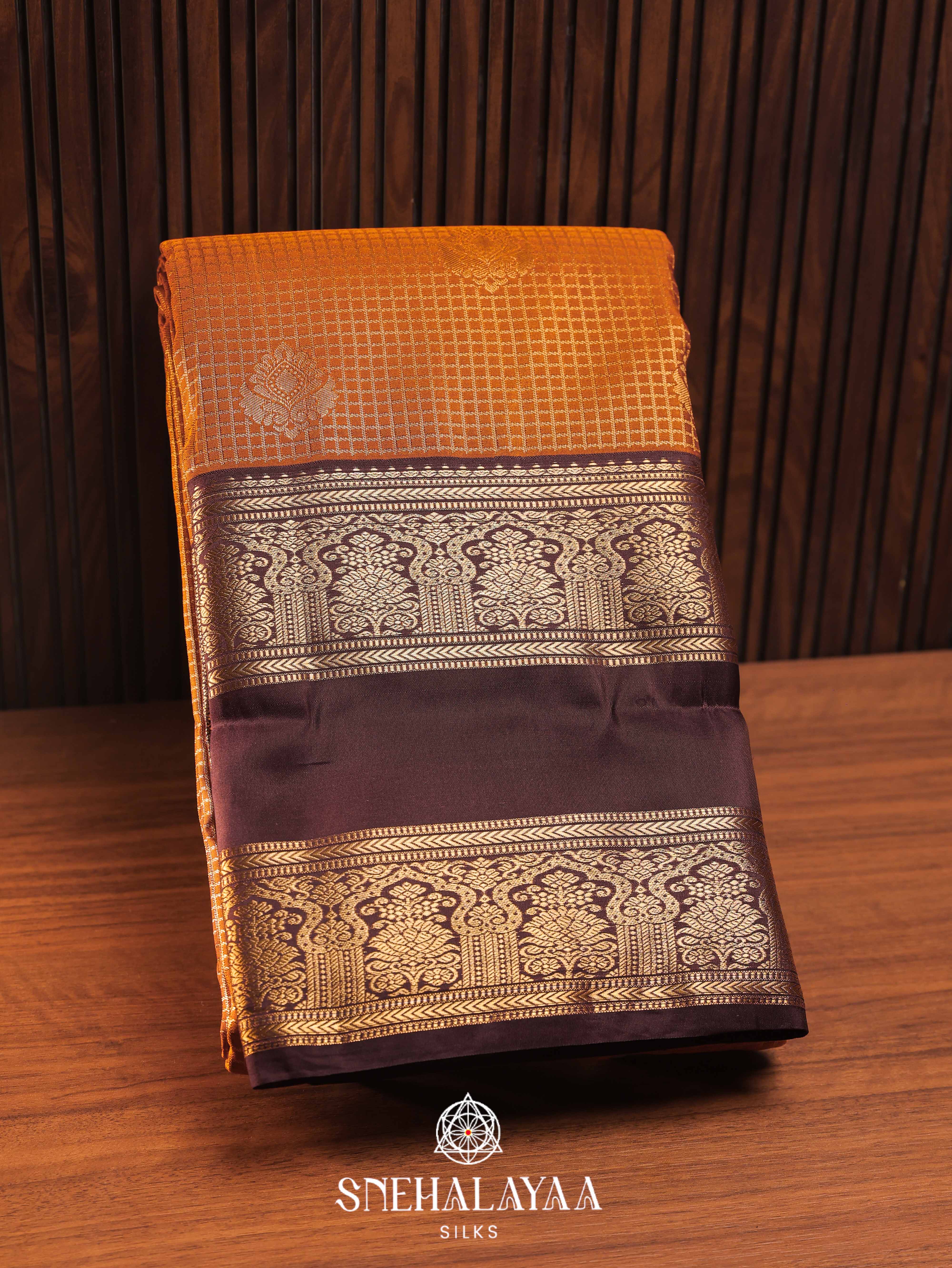 Burnt Orange Art Silk Saree