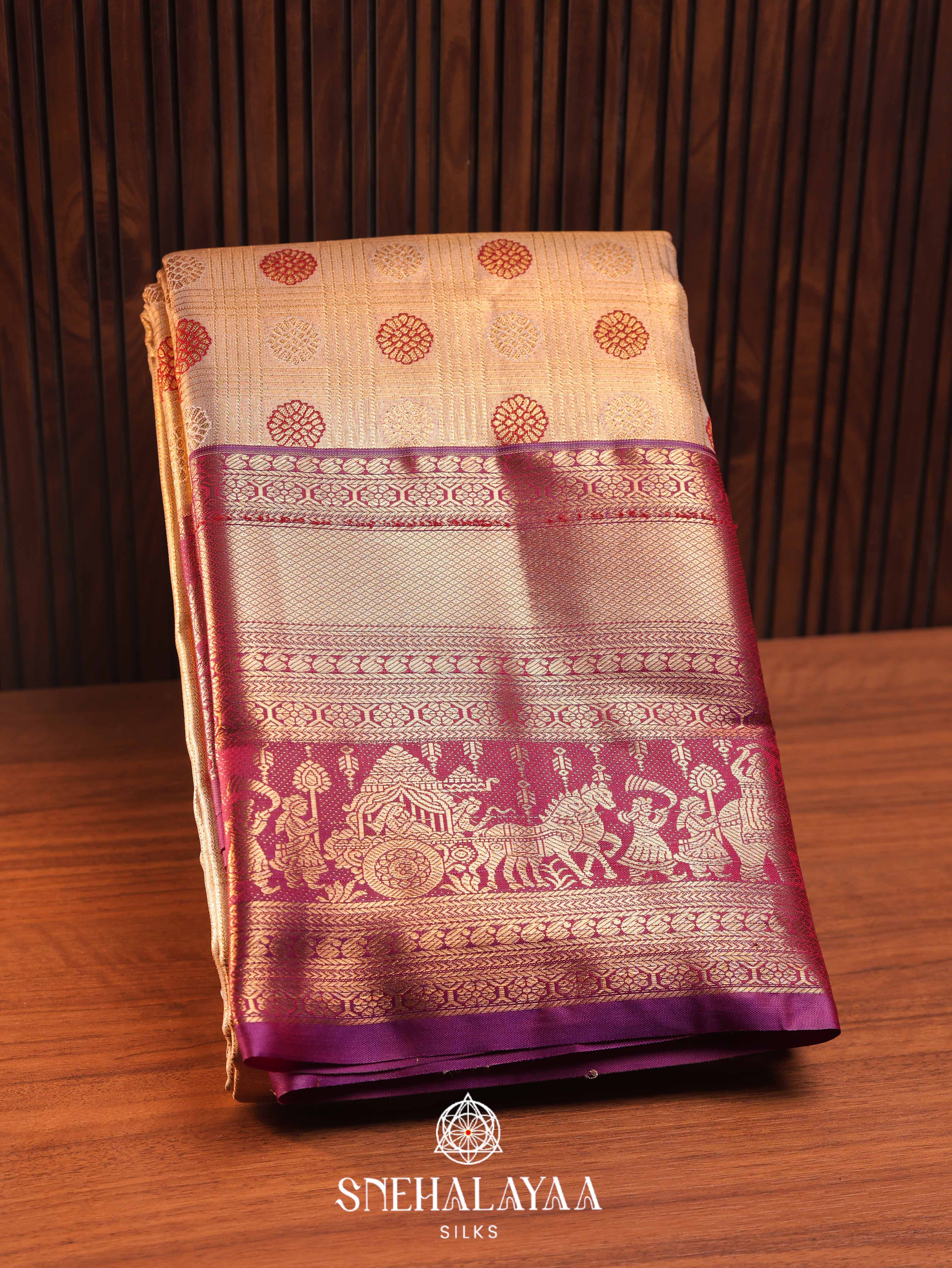 Cream Art Silk Saree