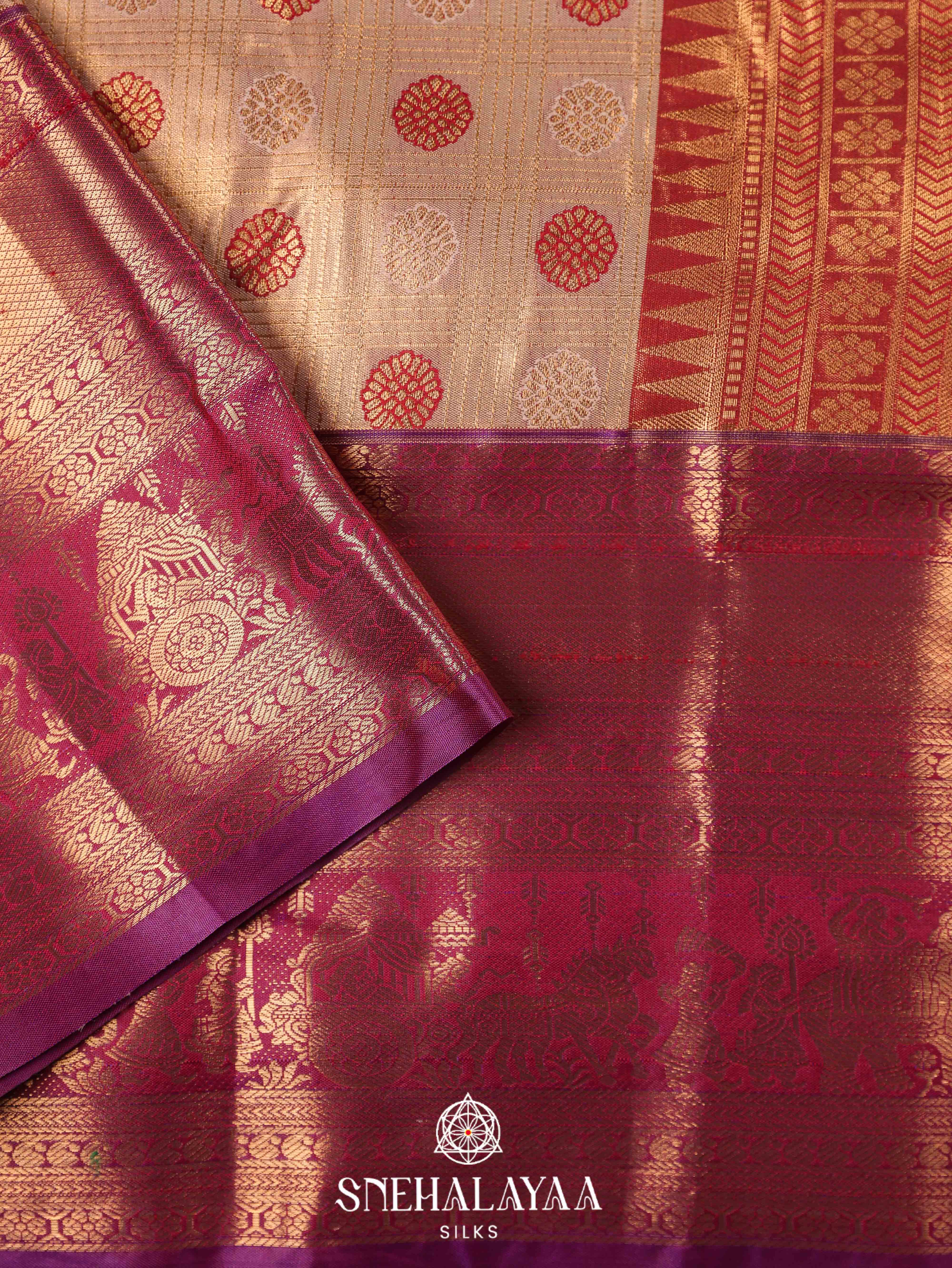 Cream Art Silk Saree