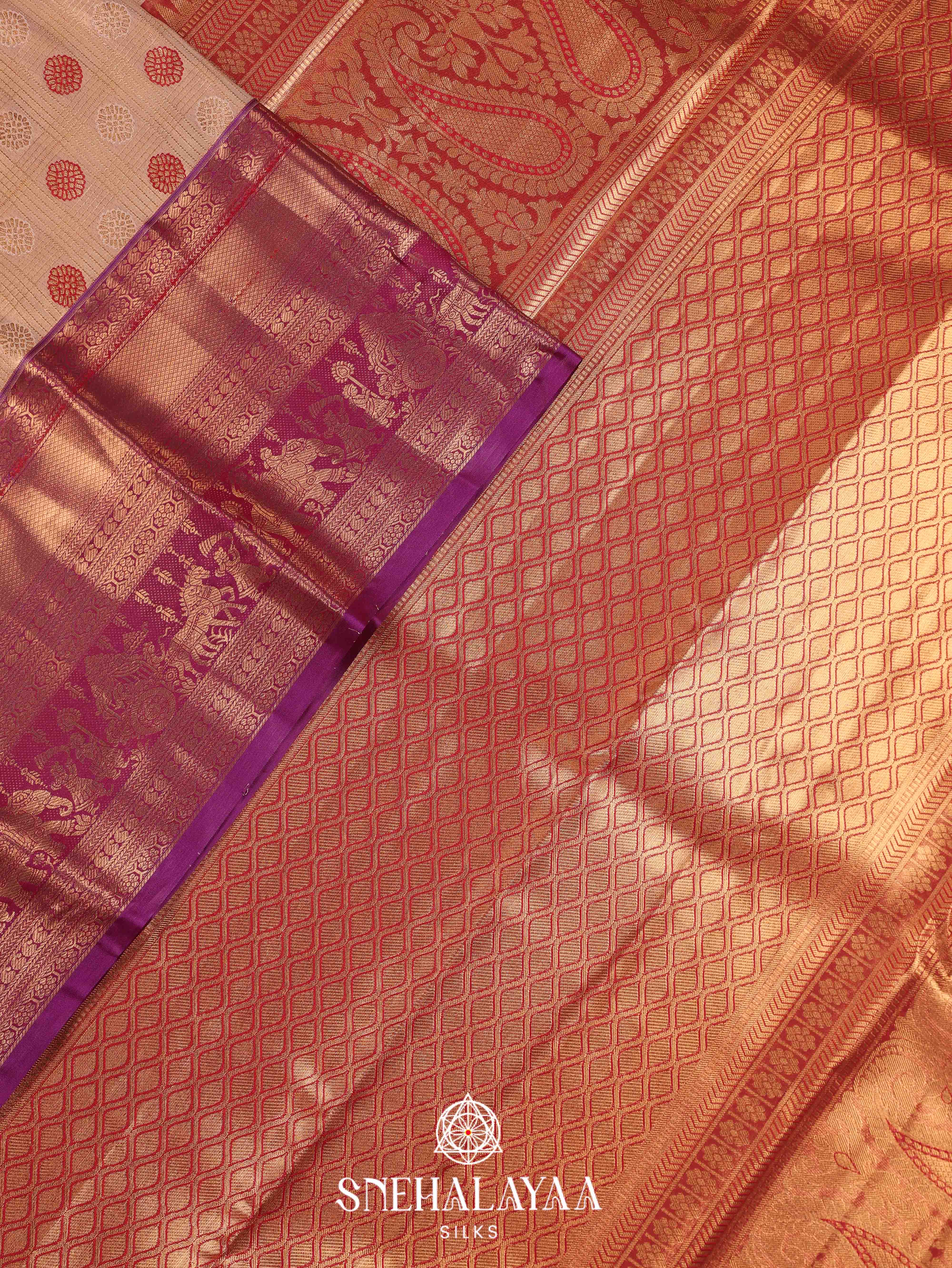Cream Art Silk Saree