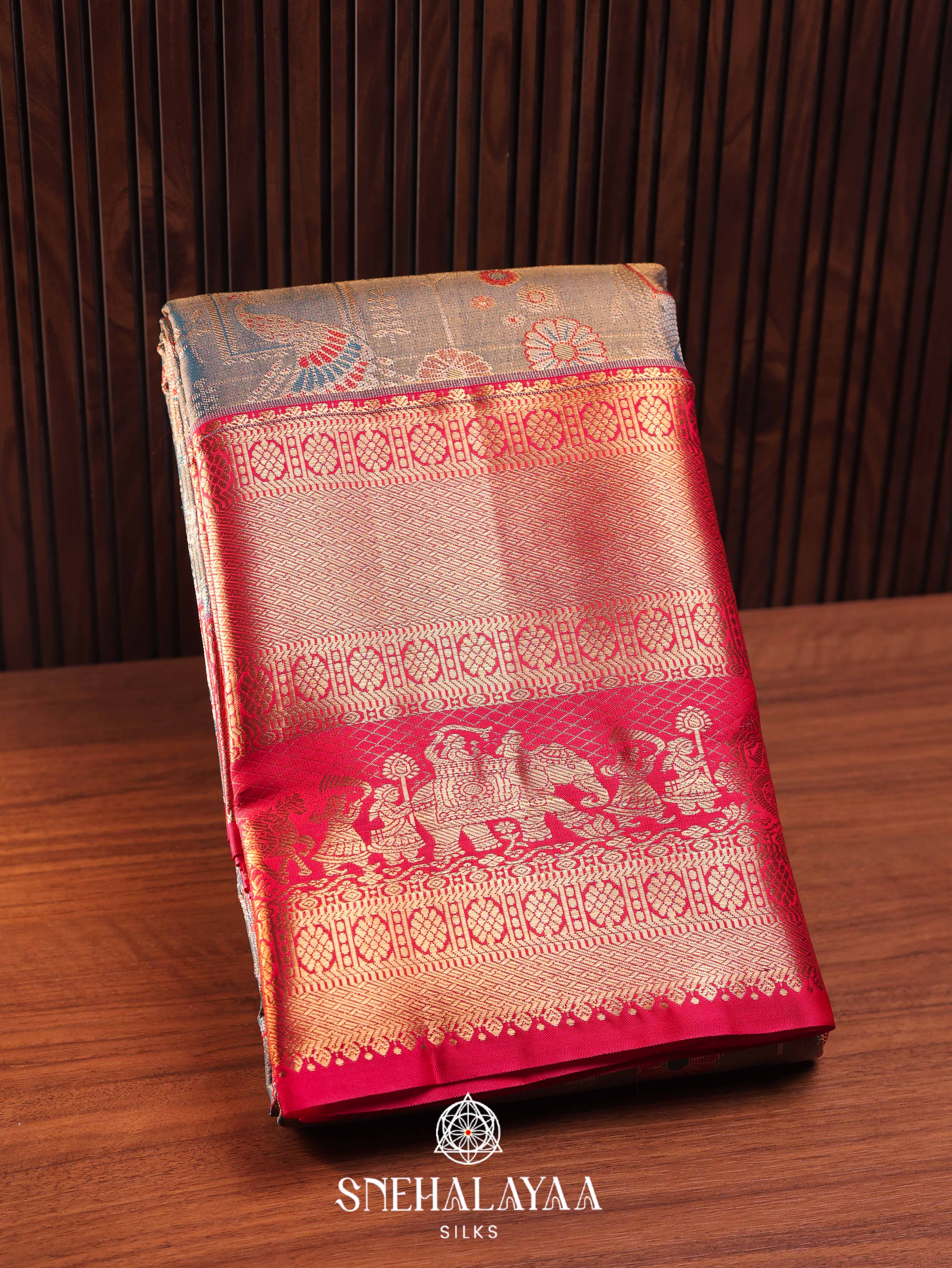 Ink Blue Art Silk Saree