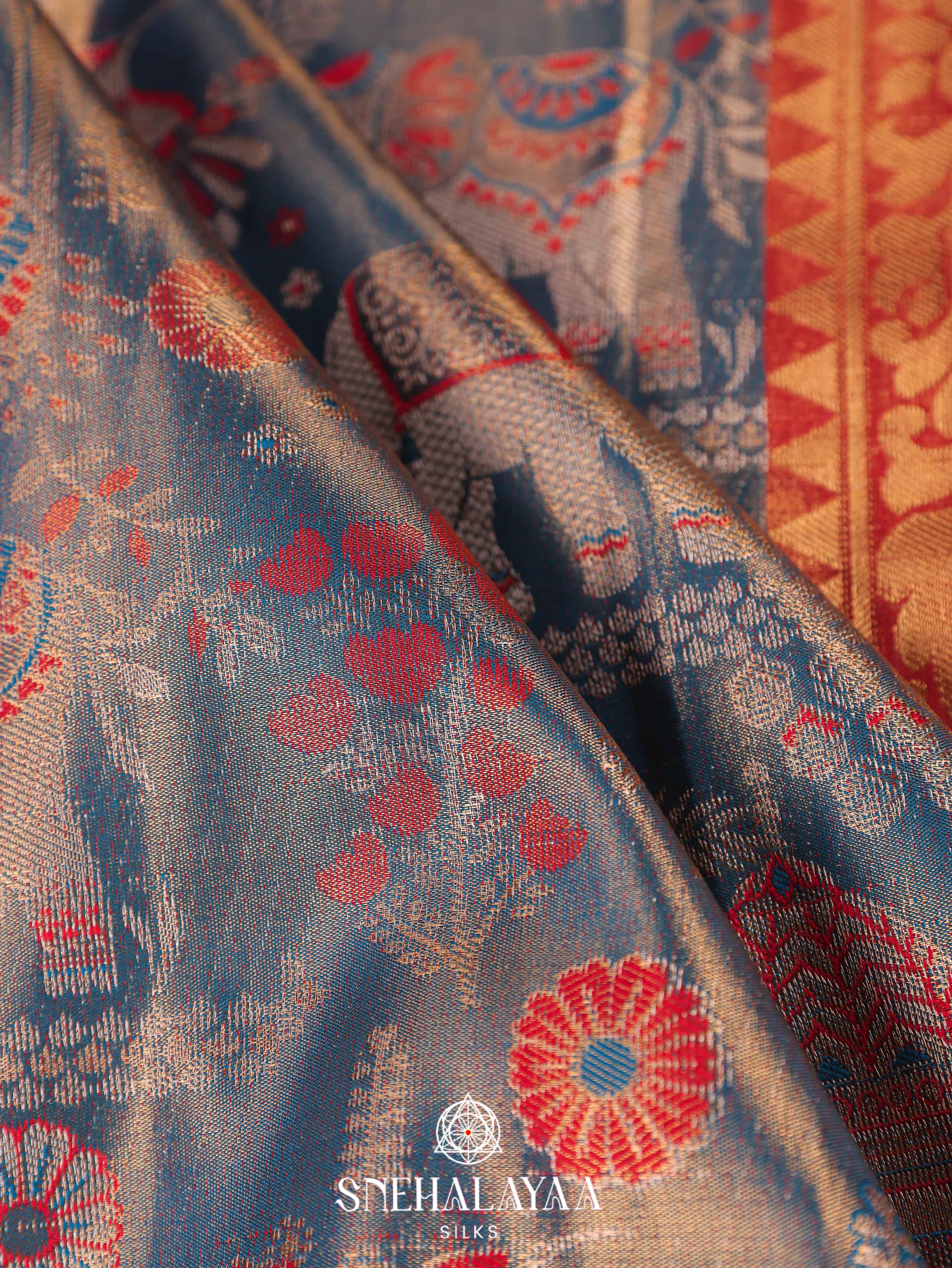 Ink Blue Art Silk Saree
