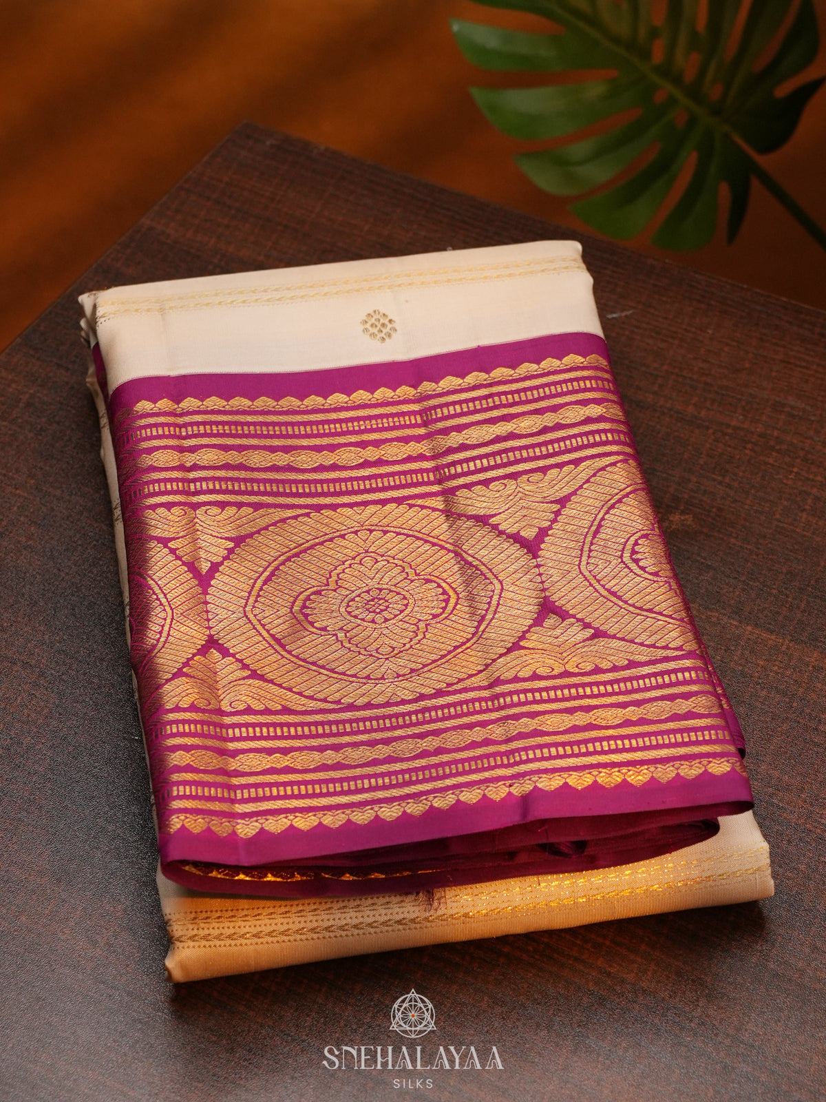 Cream Kanjivaram Silk Saree