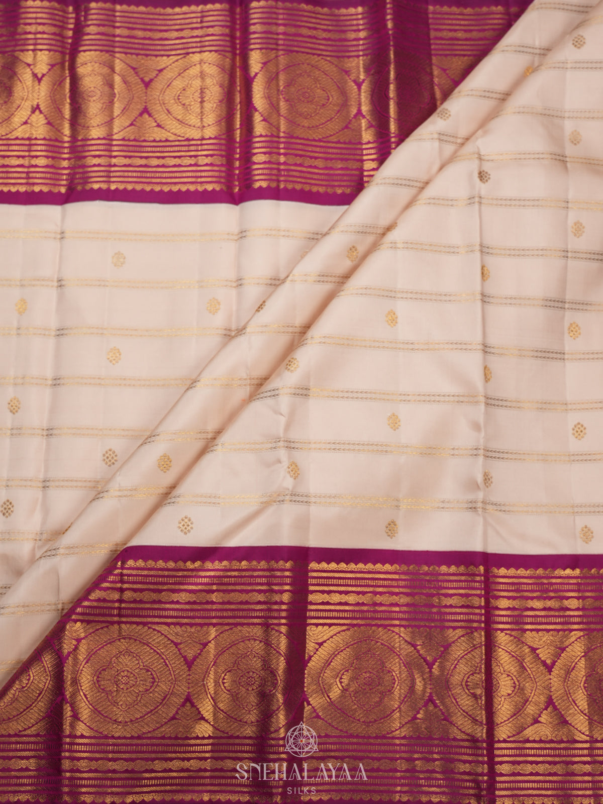 Cream Kanjivaram Silk Saree
