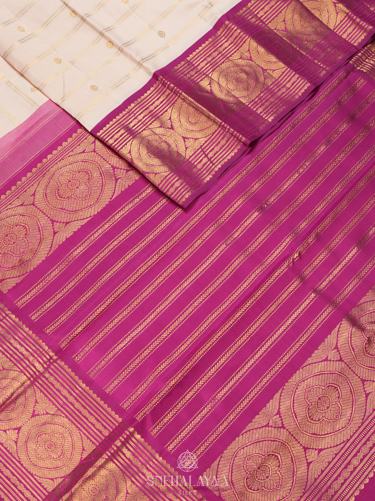 Cream Kanjivaram Silk Saree