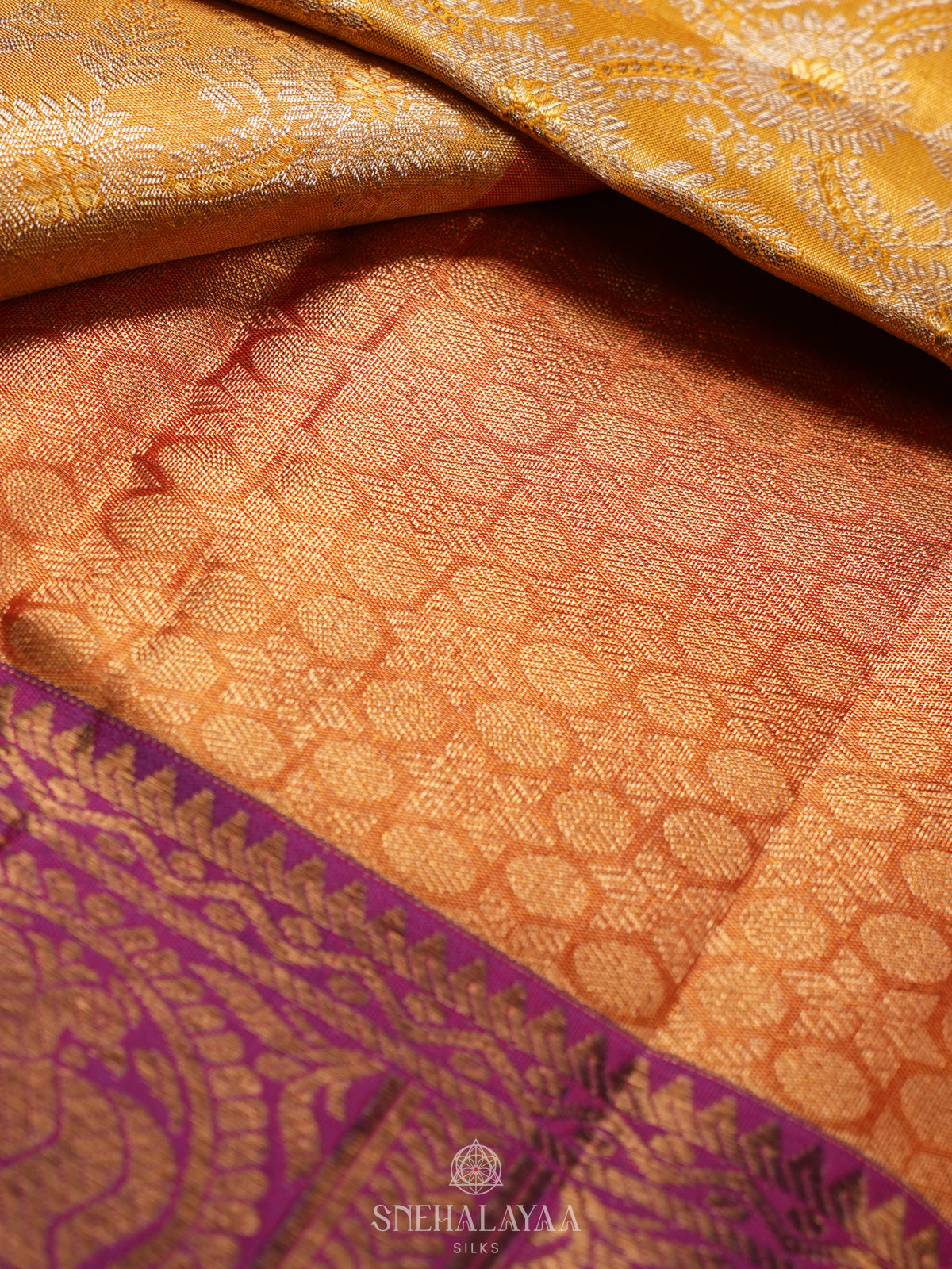 Golden Yellow Kanjivaram Silk Saree