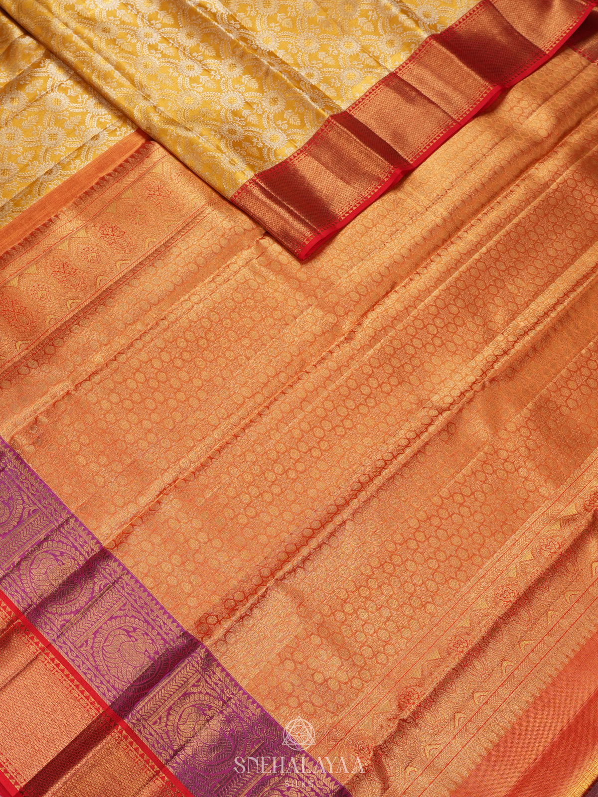 Golden Yellow Kanjivaram Silk Saree