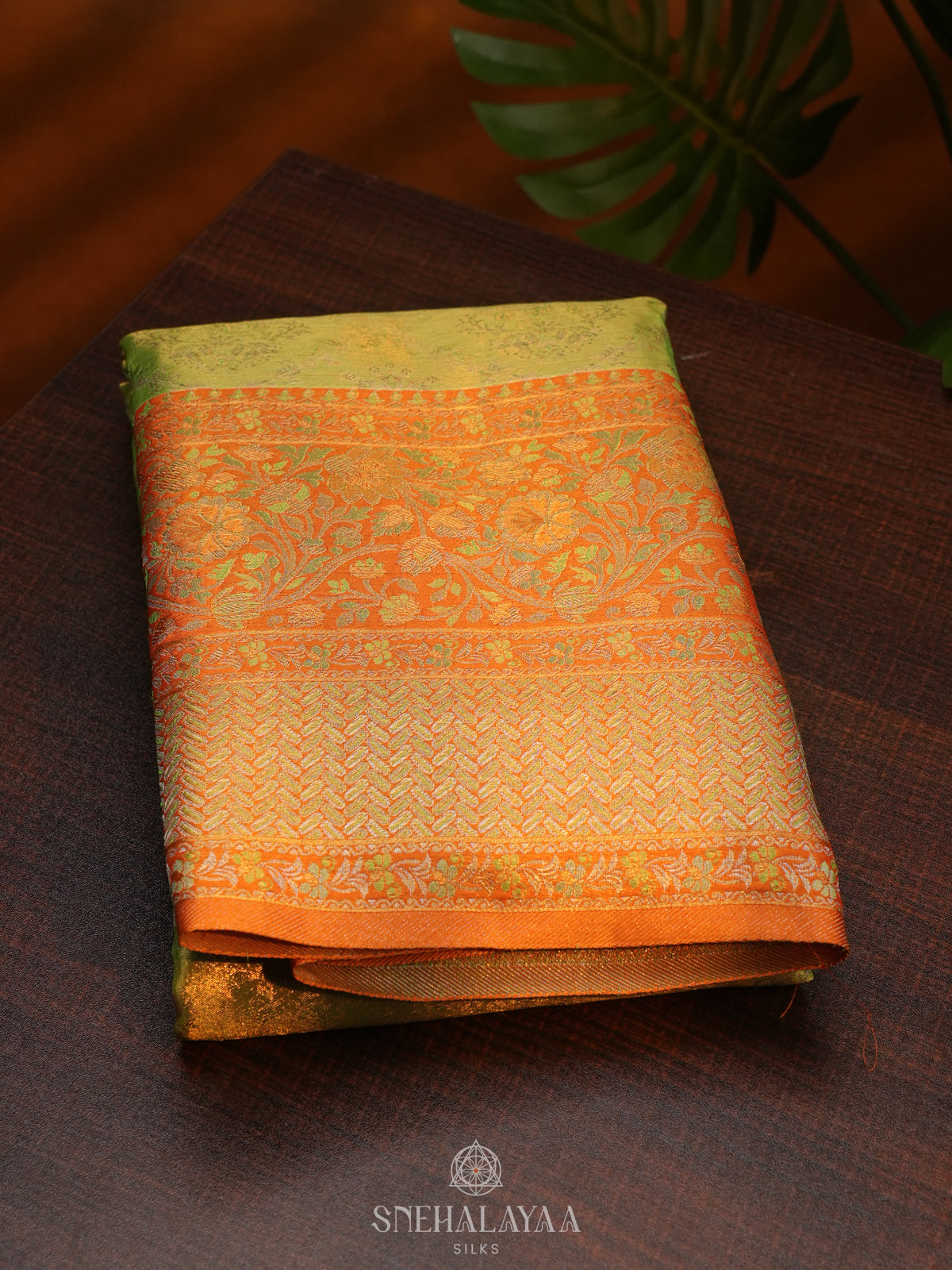 Lime Green Kanjivaram Silk Saree