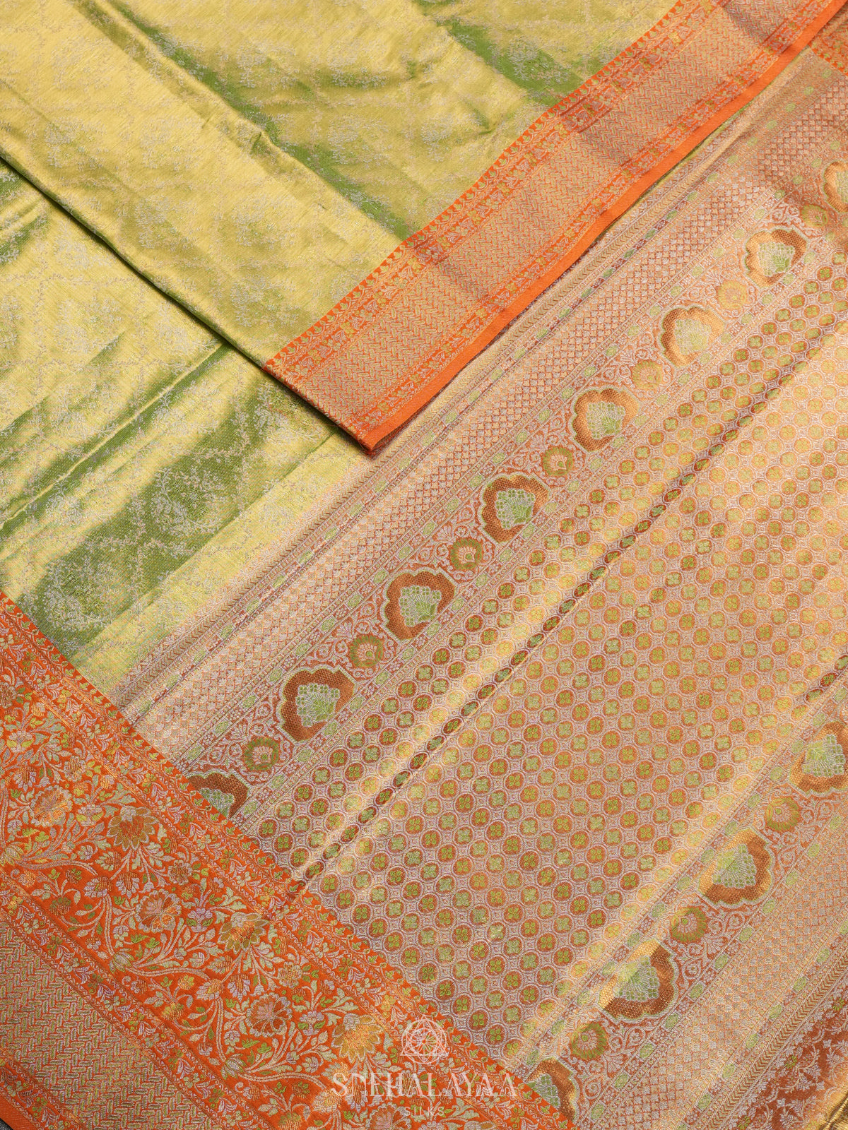 Lime Green Kanjivaram Silk Saree