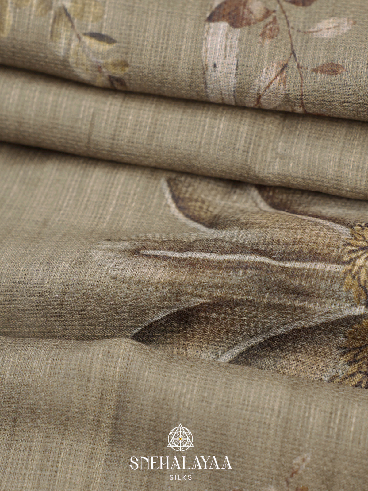 Khaki Green  Linen Saree